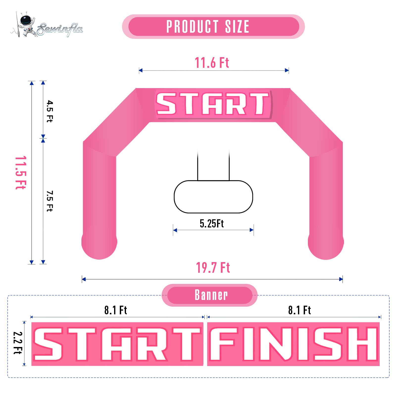 20Ft Inflatable Arch with Start Finish Banner and T-Shaped Base for Races and Events