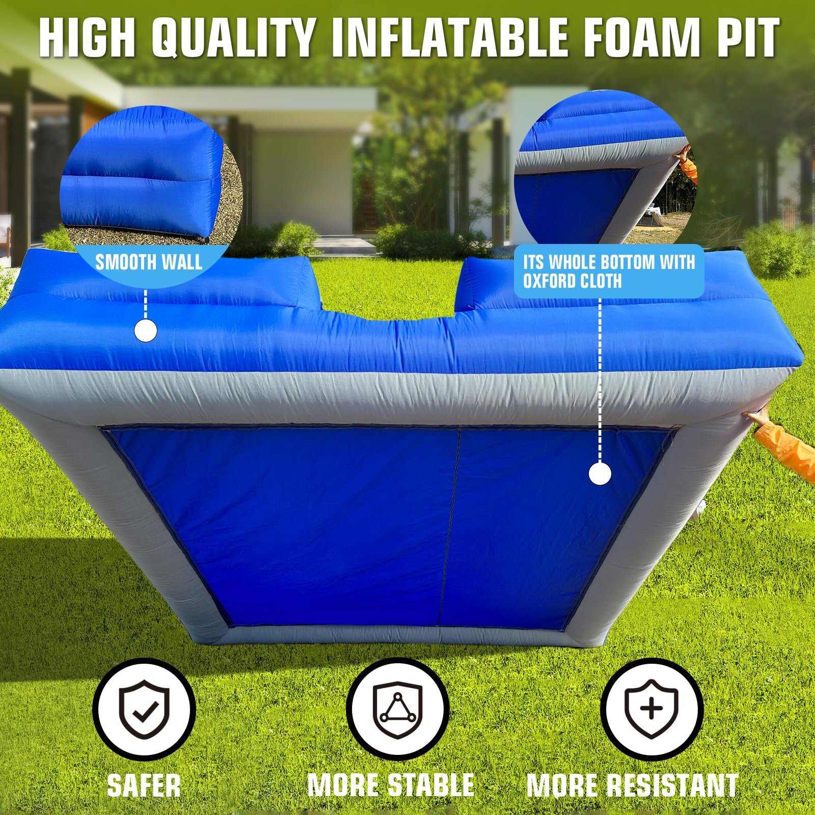 WARSUN 10'x10' Inflatable Foam Pit for Foam Parties - Blue/Orange Foam Pool for Fun Events