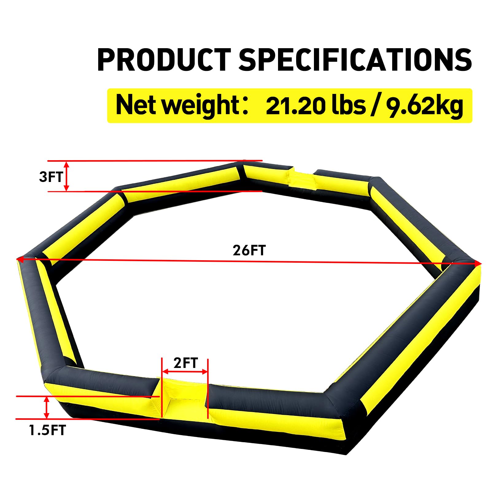 WARSUN 26Ft Inflatable Gaga Ball Pit with High-Power Blower – Durable, Easy Setup for Outdoor & Indoor Play, Ideal for Schools, Families & Parties