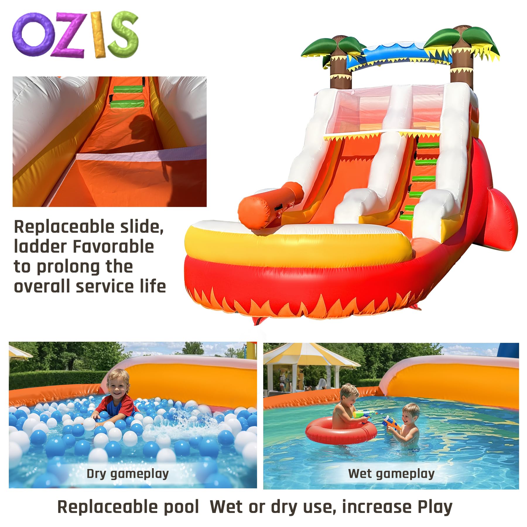 Inflatable Water Slide 23Ft with Pool, Wet/Dry Use