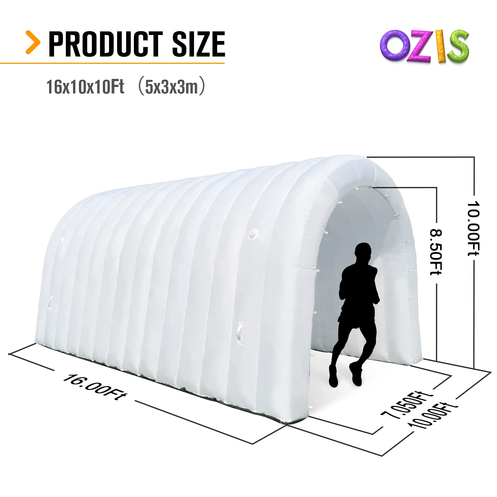 OZIS Inflatable Tunnel Entrance Sports Tunnel with Installed Blower, Football Tunnel Tent for Business Advertising Event Exhibition Promotion,Street,Shop,Supermarket,School(White, 16x10x10ft)