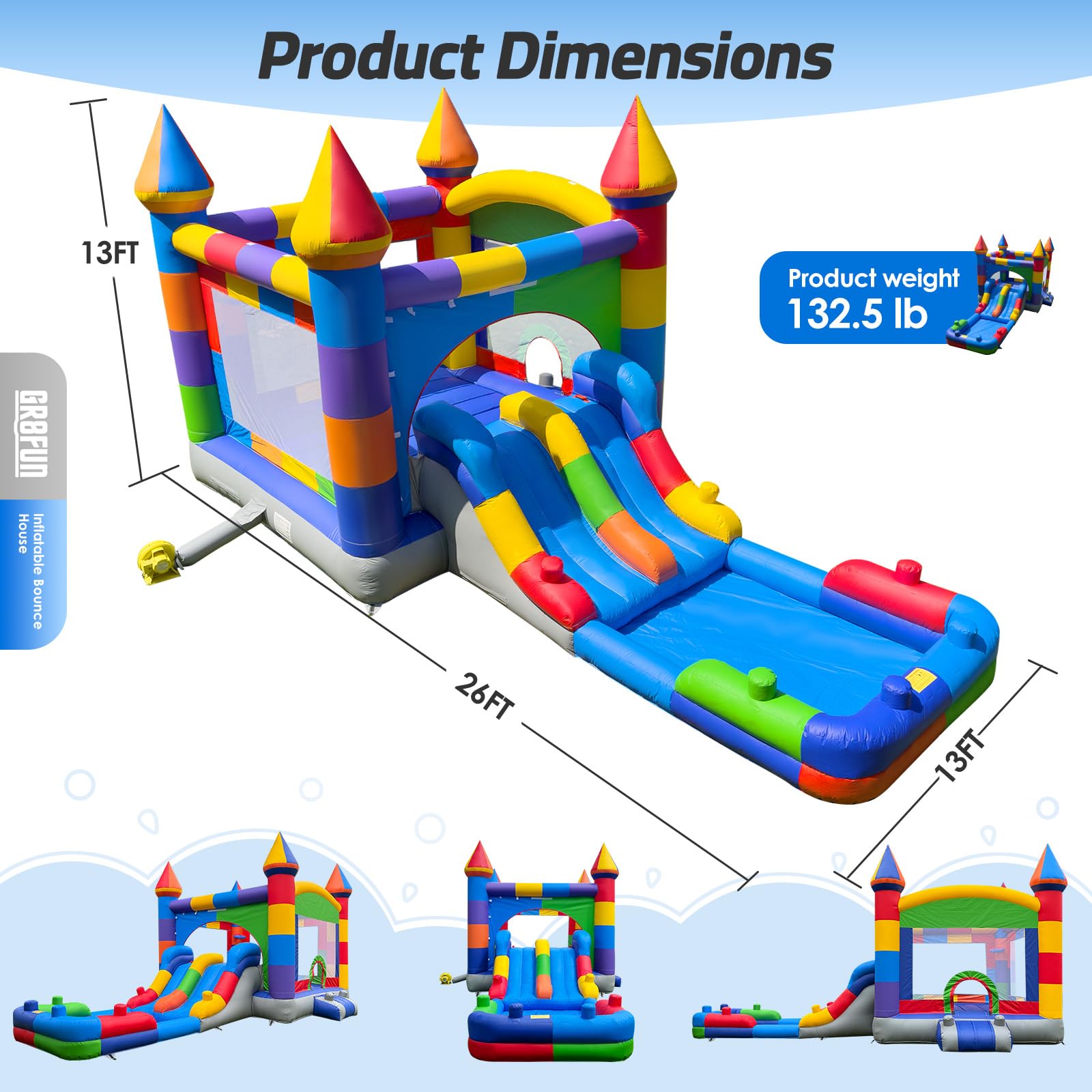 Inflatable Bounce House 26x13Ft with Dual Water Slides & Splash Pool – Commercial Wet & Dry Jumper for Events