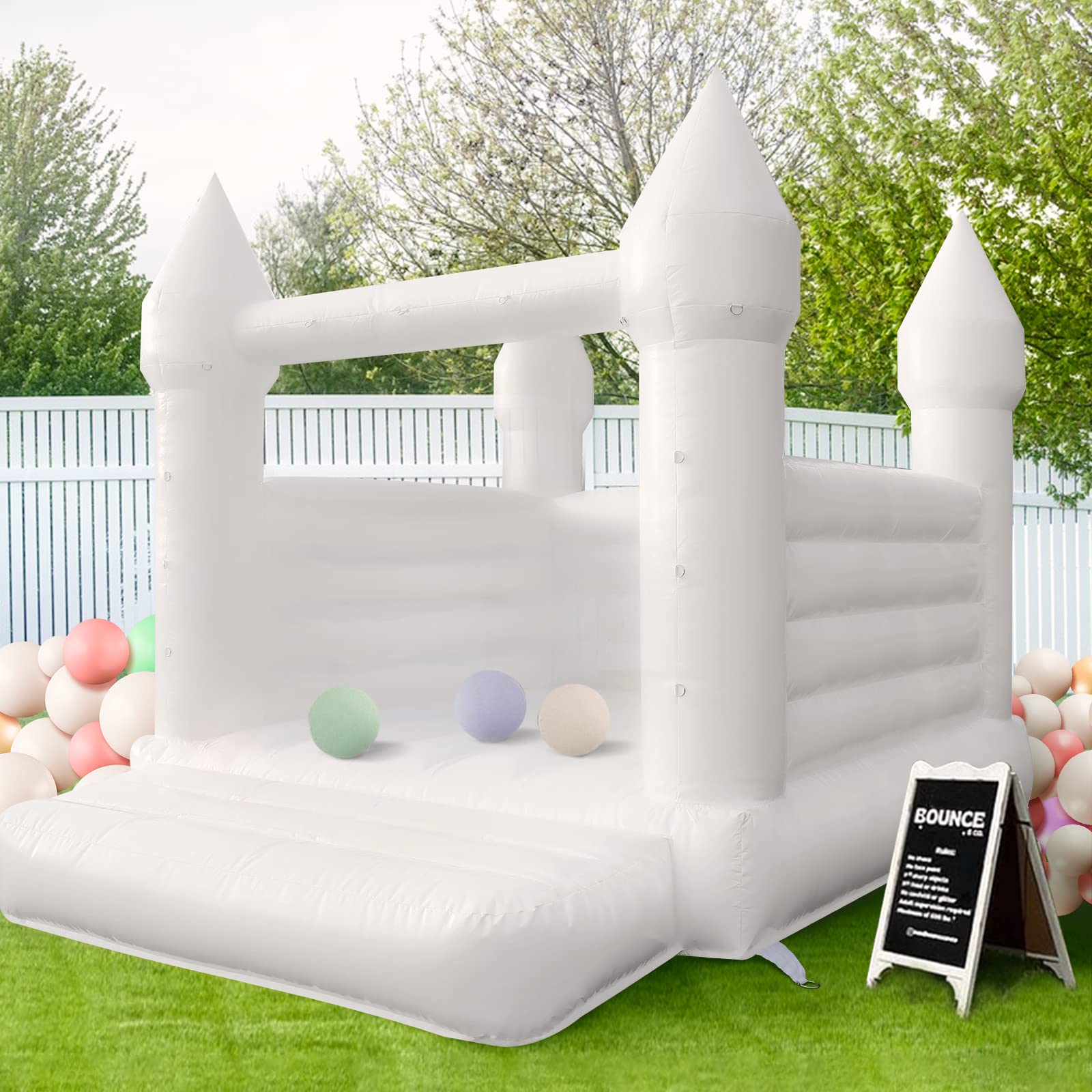 WARSUN Inflatable White Bounce House 13x12x10FT / 4x3.7x3m with Blower All PVC Bouncy House Castle with Large Jumping Area & D-Rings Decorate, Bounce House Castle for Wedding Birthday Party Photography Business