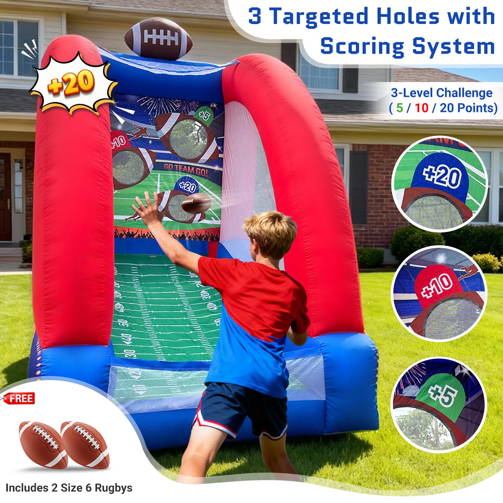 Inflatable Football Toss Game with 2 Balls Inflatable Interactive Carnival Games
