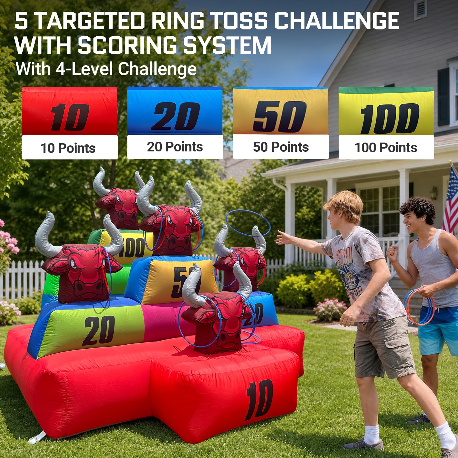 Inflatable Bull Horn Ring Toss Game with Scoring Targets – Interactive Carnival Game for Events & Parties