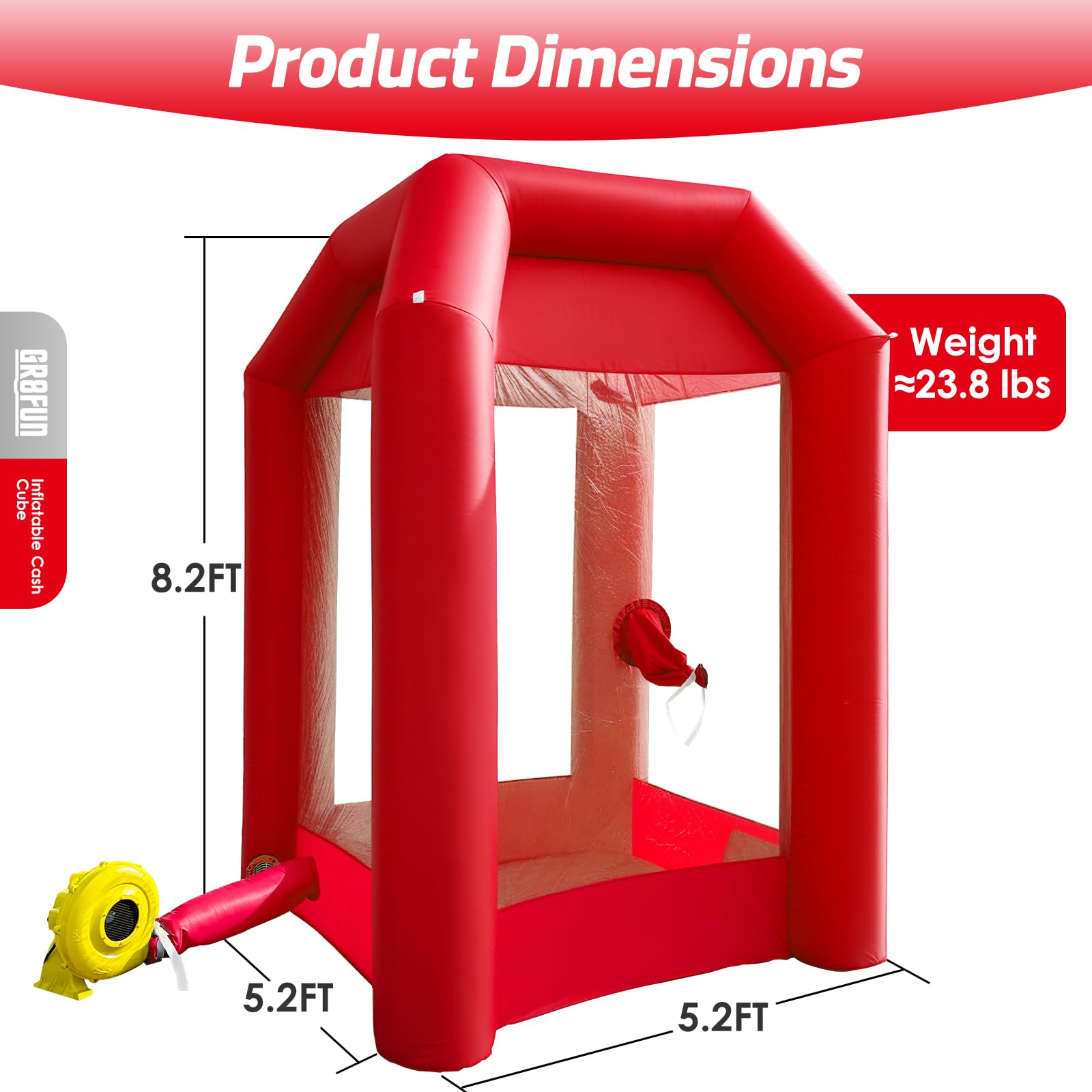 Inflatable Money Blowing Booth 5.2x5.2x8.2FT with 2 Blowers Cash Cube Game for Events