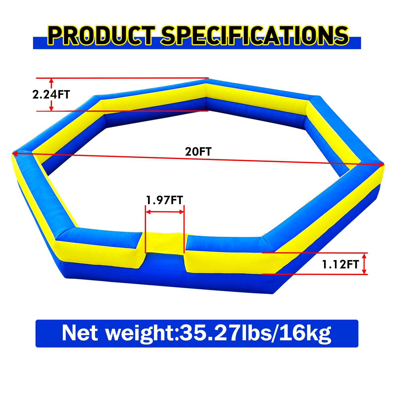 Blue & Yellow Portable Gaga Ball Pit With Built-In Blower 150w Inflatable Gaga Ball Court For Indoor Outdoor School Family Activities Inflatable Sport Games