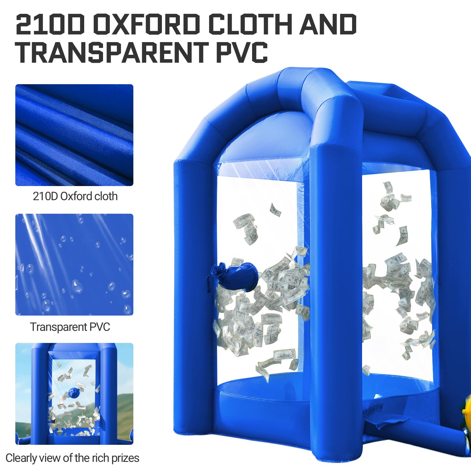 Inflatable Cash Cube Booth 5.2x5.2x8.2FT – Money Grab Machine with Blowers for Parties, Promotions & Events