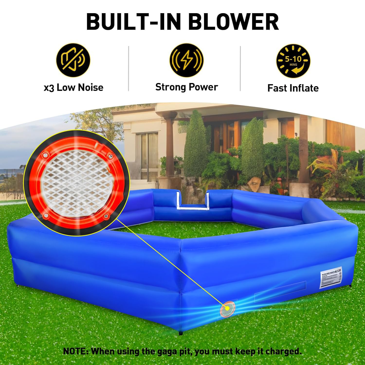 Inflatable Gaga Ball Pit 15Ft with Blower Portable Ball Court for Indoor Outdoor Family Activities