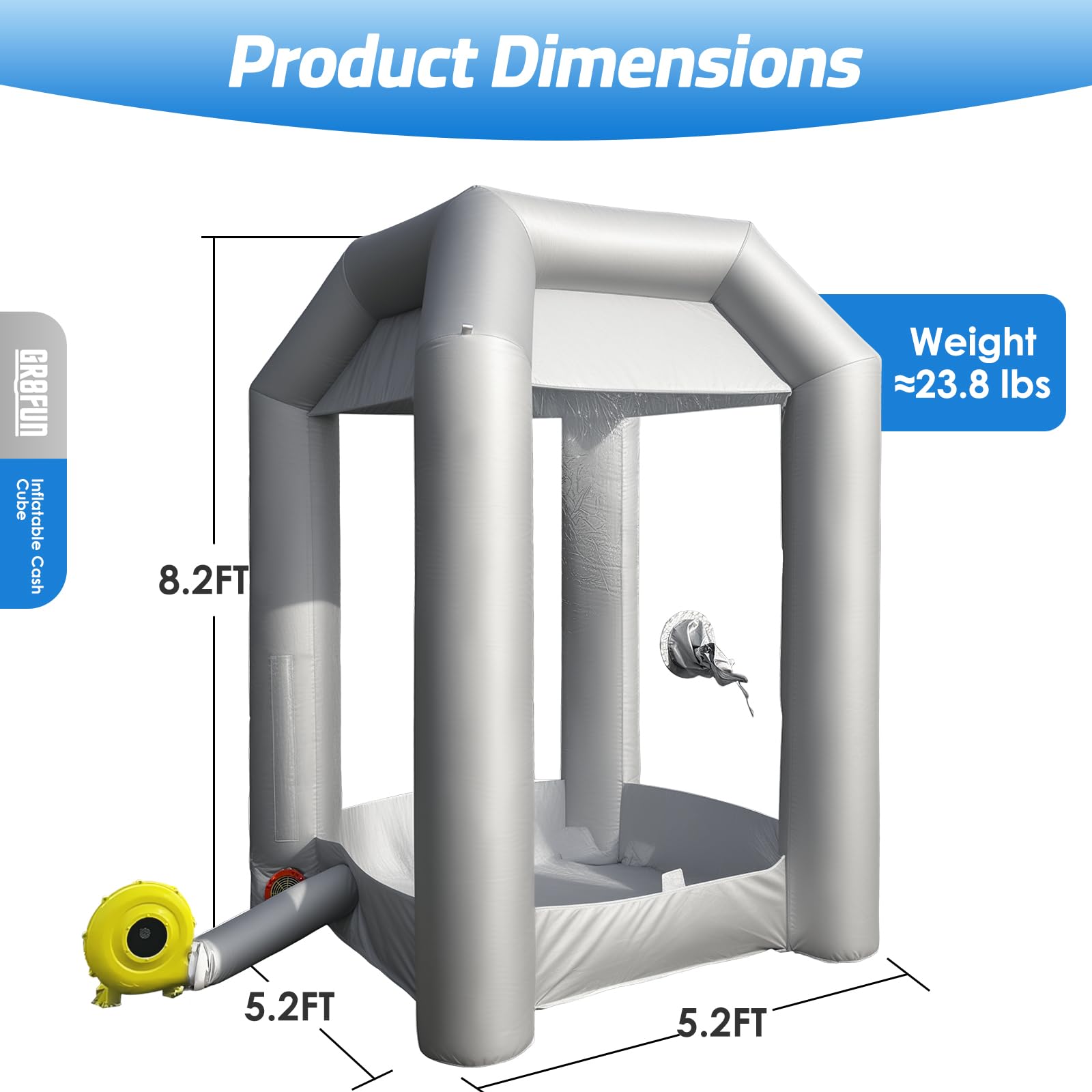 Inflatable Money Blowing Booth 5.2x5.2x8.2FT with 2 Blowers Cash Cube Game for Events