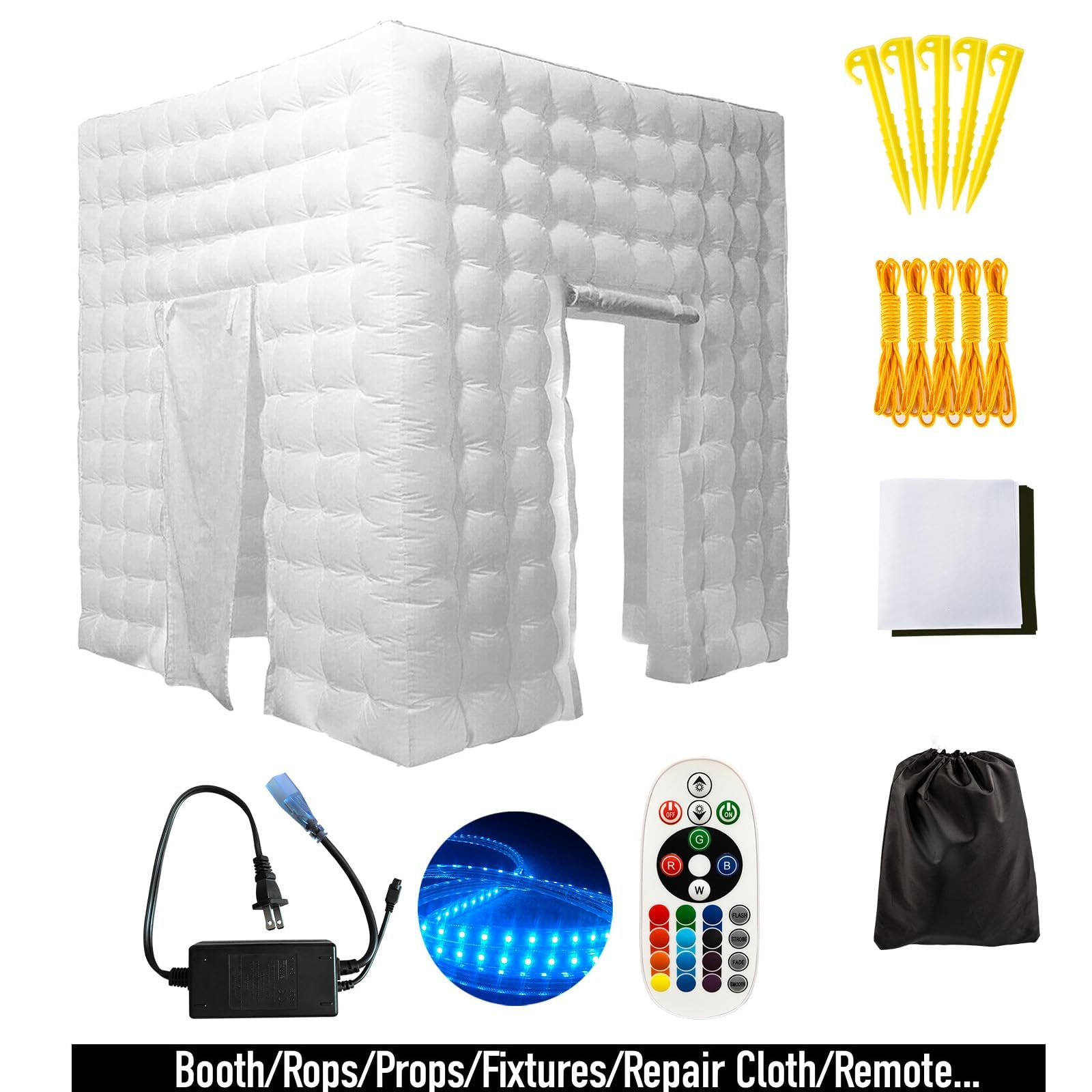 8.2Ft LED Inflatable Photo Booth Enclosure with 2 Doors - 16 Color LED Backdrop Tent for Events