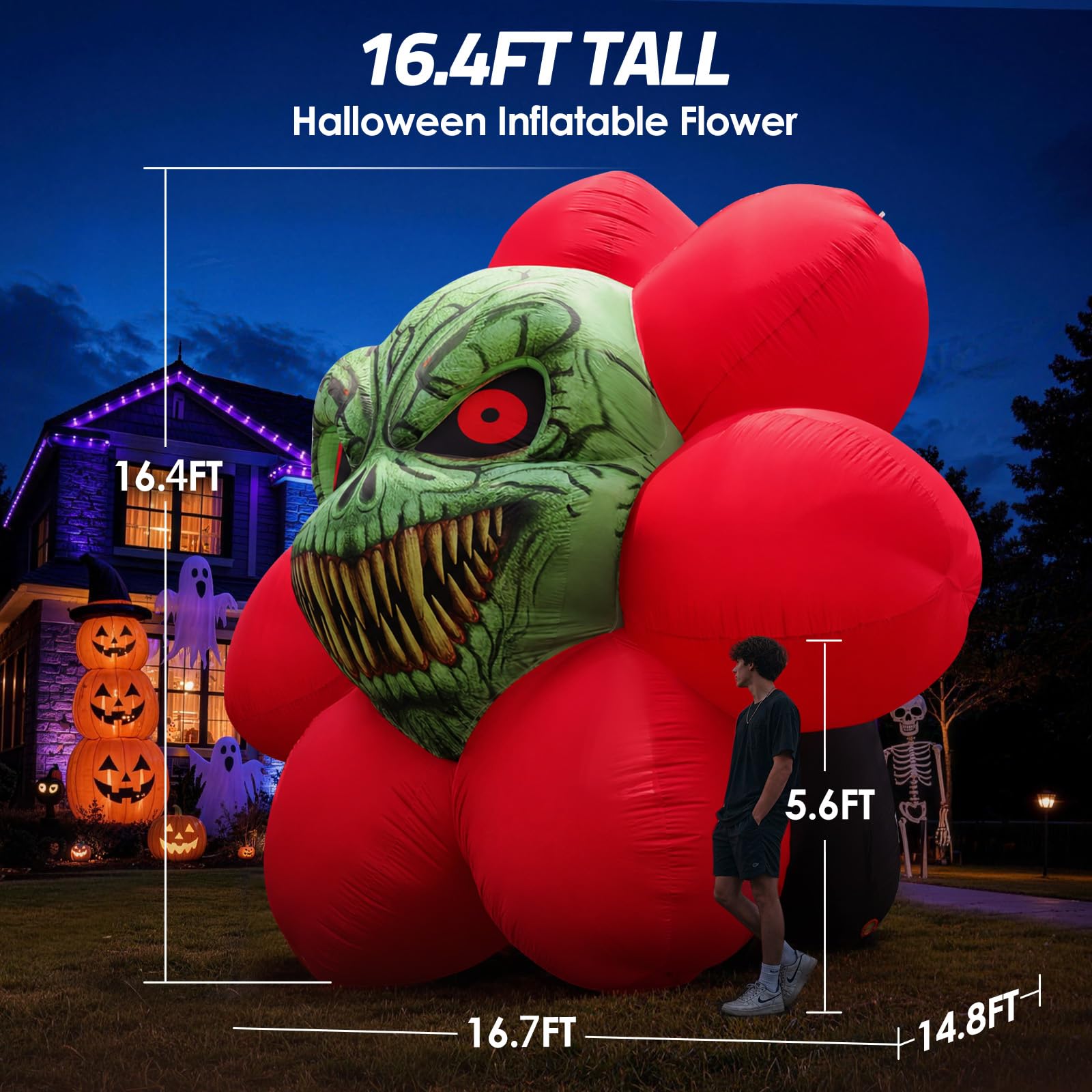 16.4FT Giant Halloween Inflatable Flower Decoration with Blower – Outdoor Halloween Party & Yard Decor