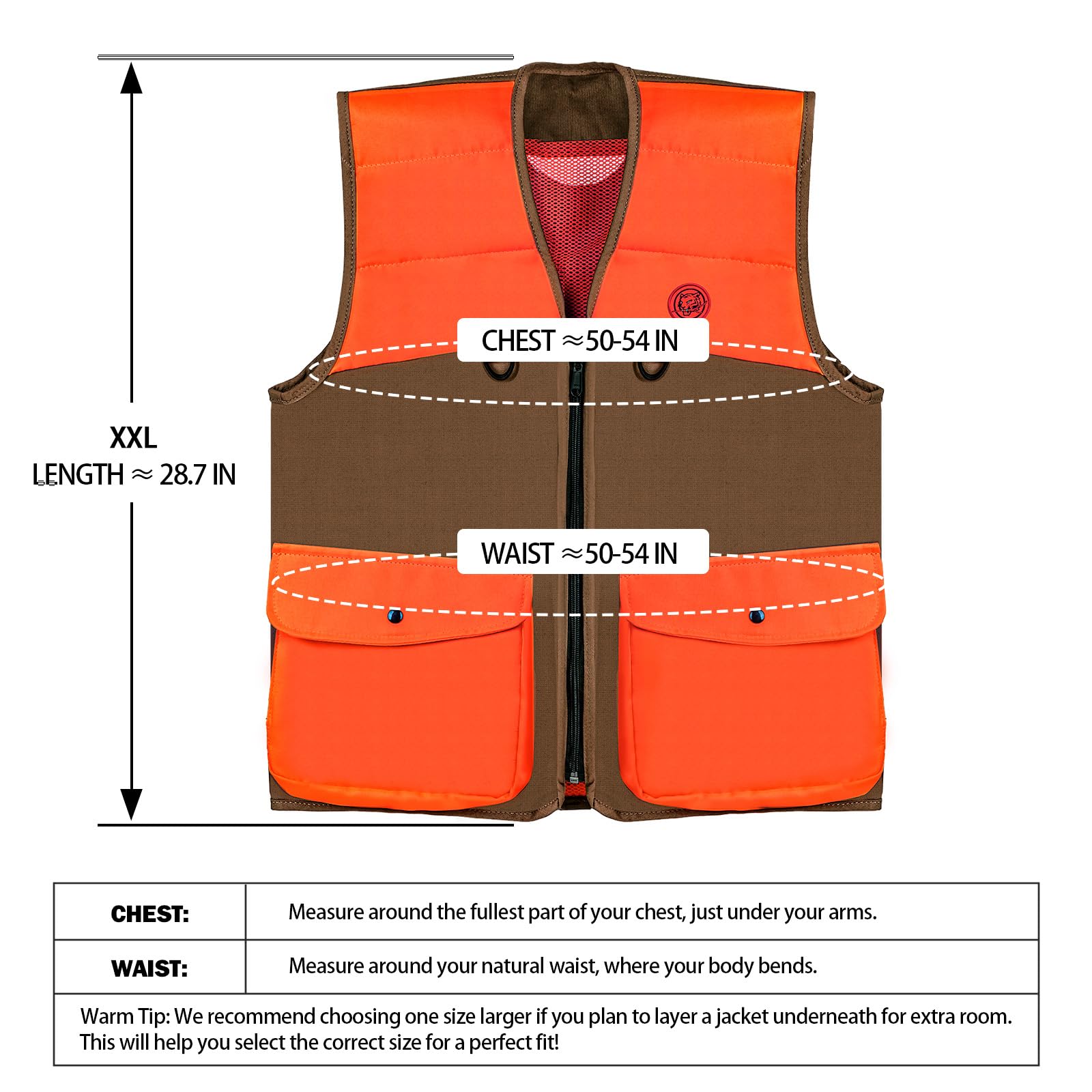 Upland Hunting Vest with Multi Pockets Orange/Brown