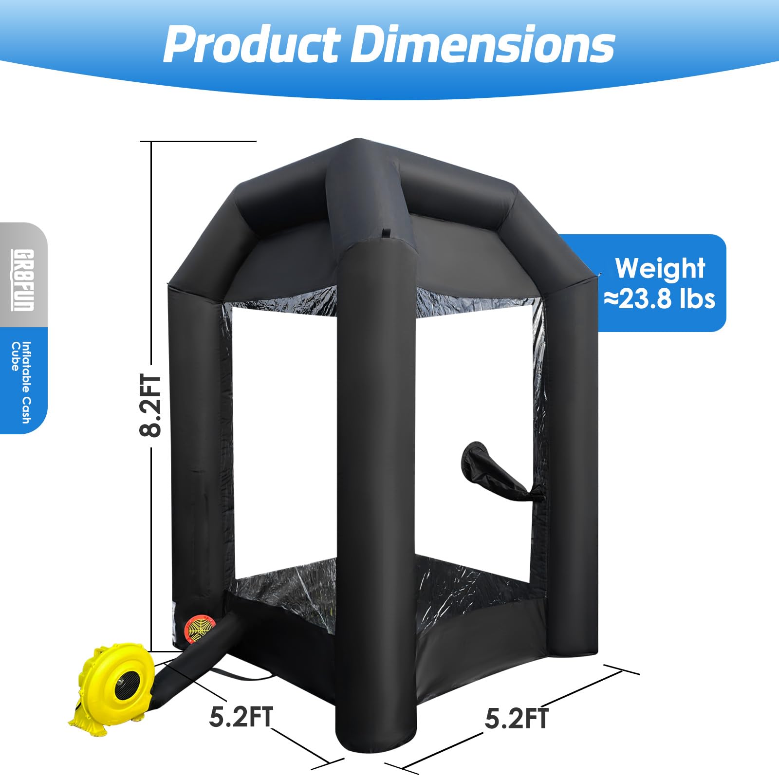 Inflatable Money Blowing Booth 5.2x5.2x8.2FT with 2 Blowers Cash Cube Game for Events