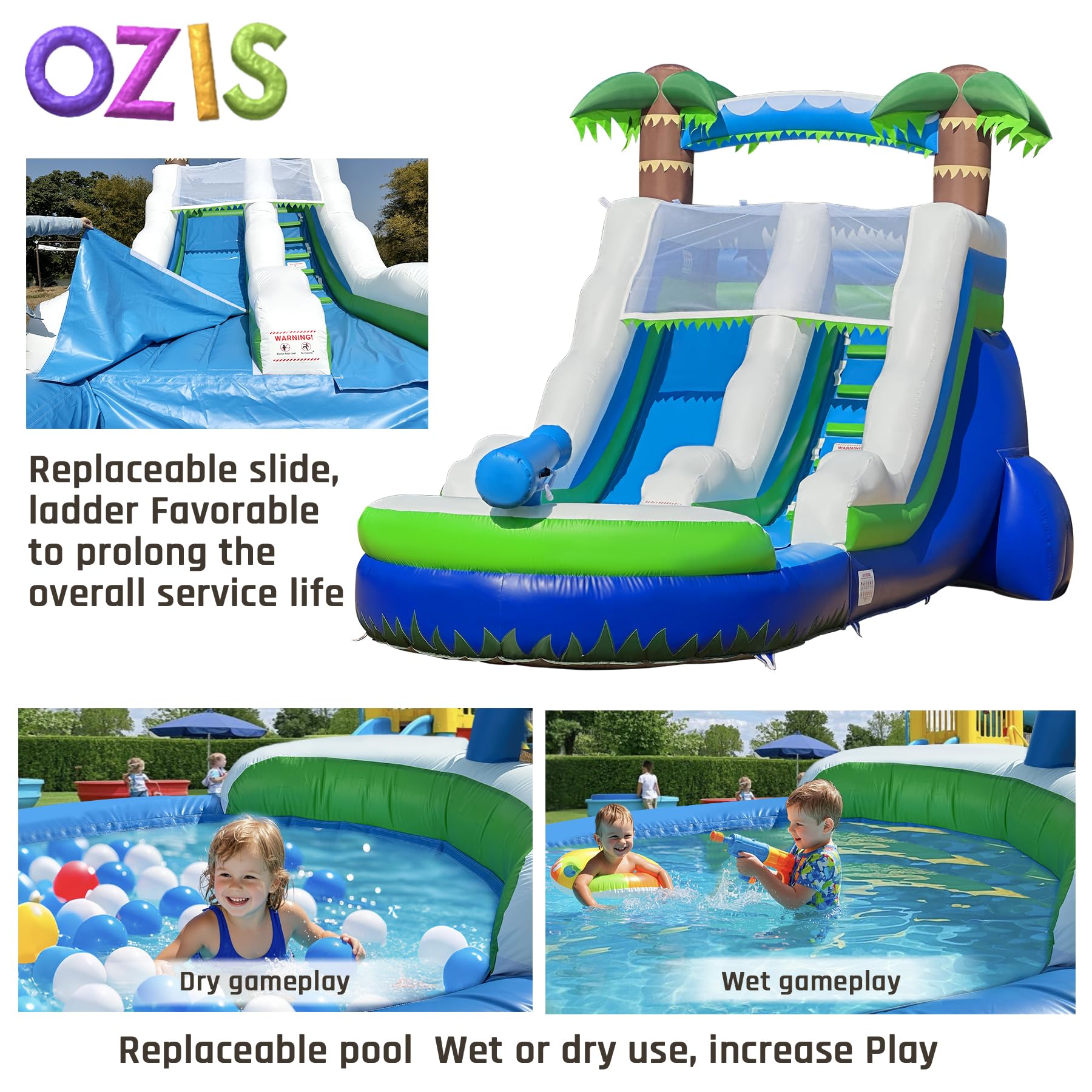 Inflatable Water Slide 23Ft with Pool, Wet/Dry Use
