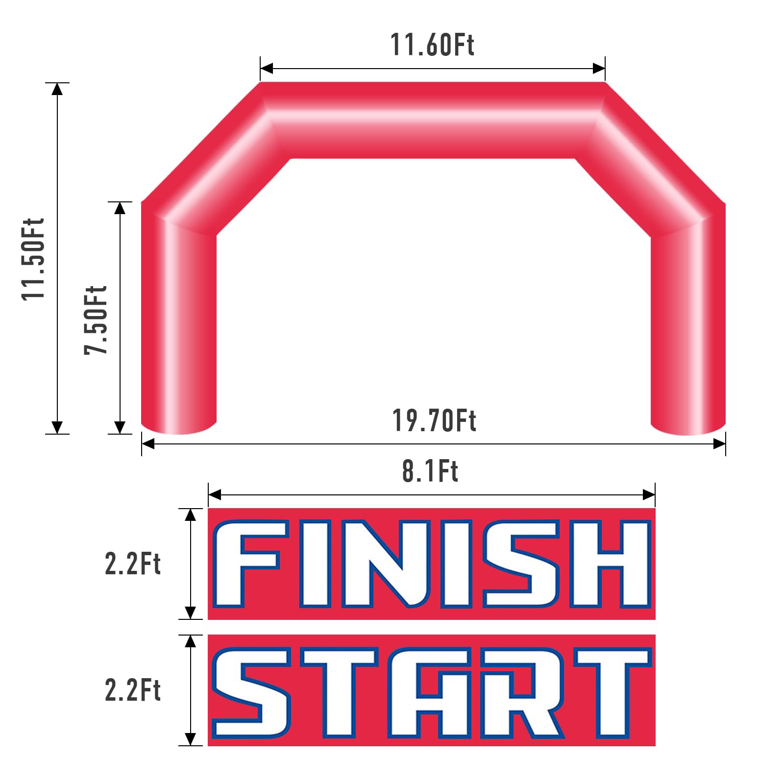 20Ft Inflatable Arch with Start Finish Line Banners & Blower for Races and Events