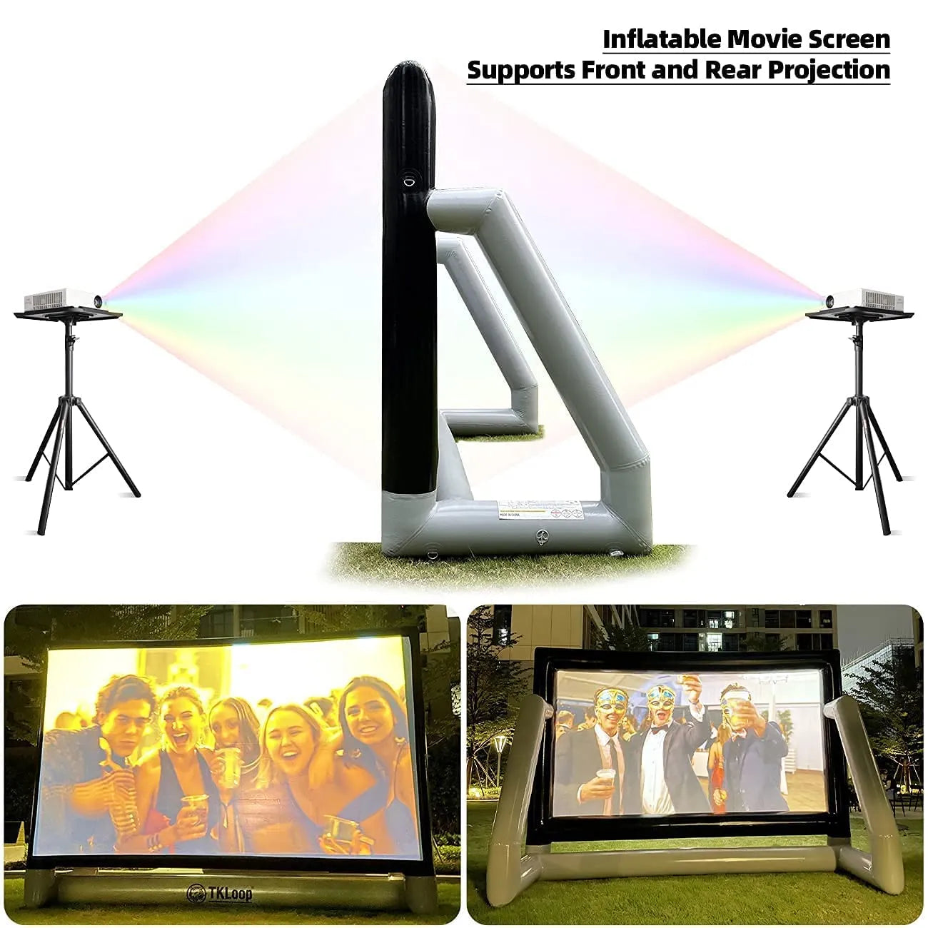 Upgraded Airtight Inflatable Movie Projector Screen 13Ft - No Need to Keep Inflating - Supports Front and Rear Projection