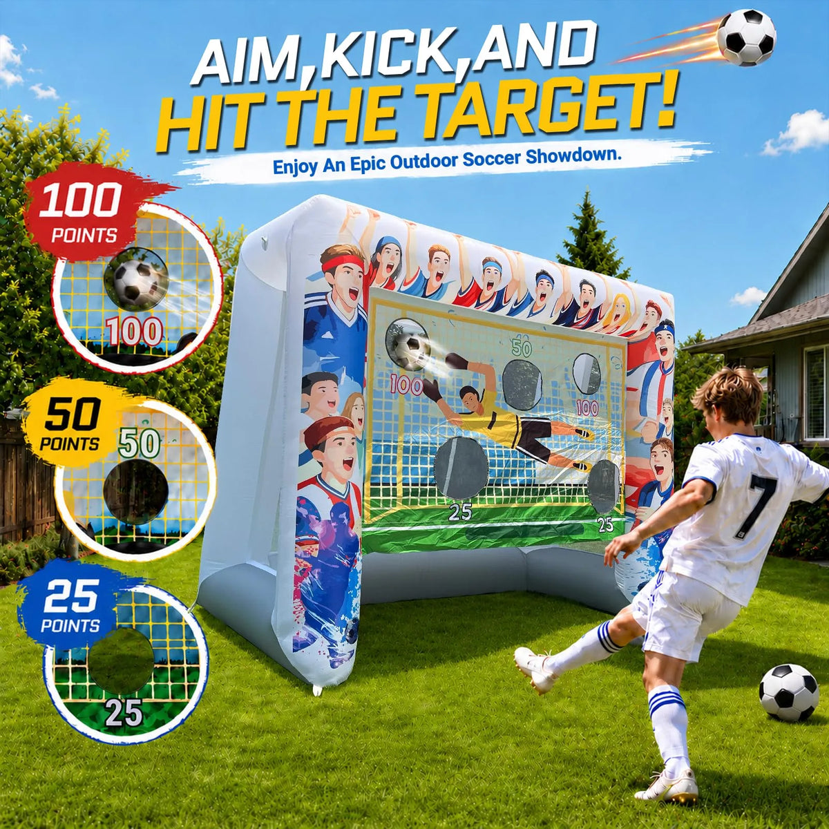 Inflatable Soccer Target Goal Kick Shooting Game 11x6x9Ft for Kids and Adults Outdoor Backyard Games