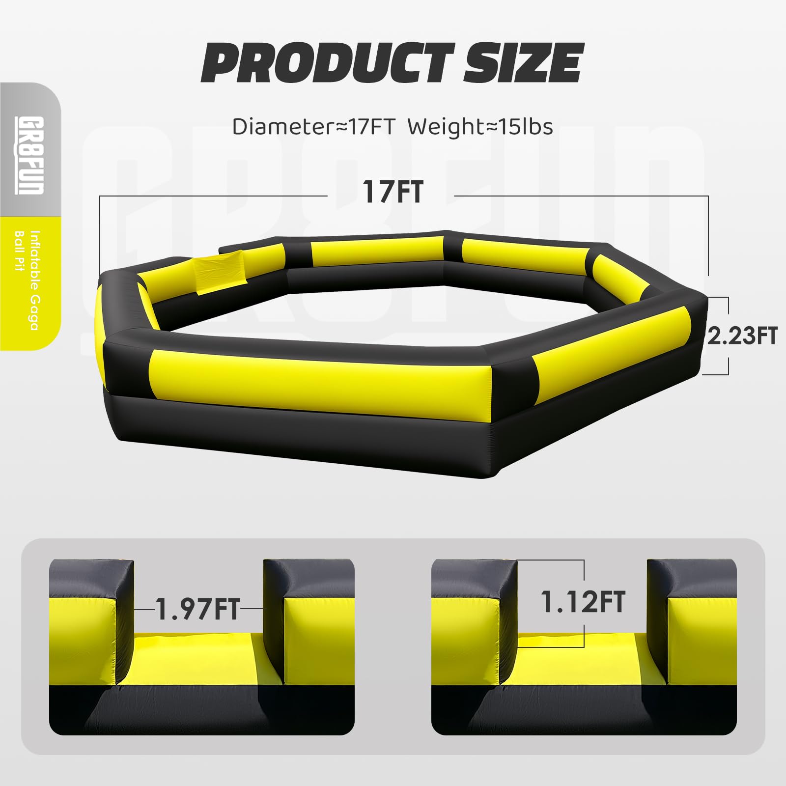 Inflatable Gaga Ball Pit 17FT with Built-in Blower, Portable Large Gaga Ball Pit for Indoor & Outdoor Activities