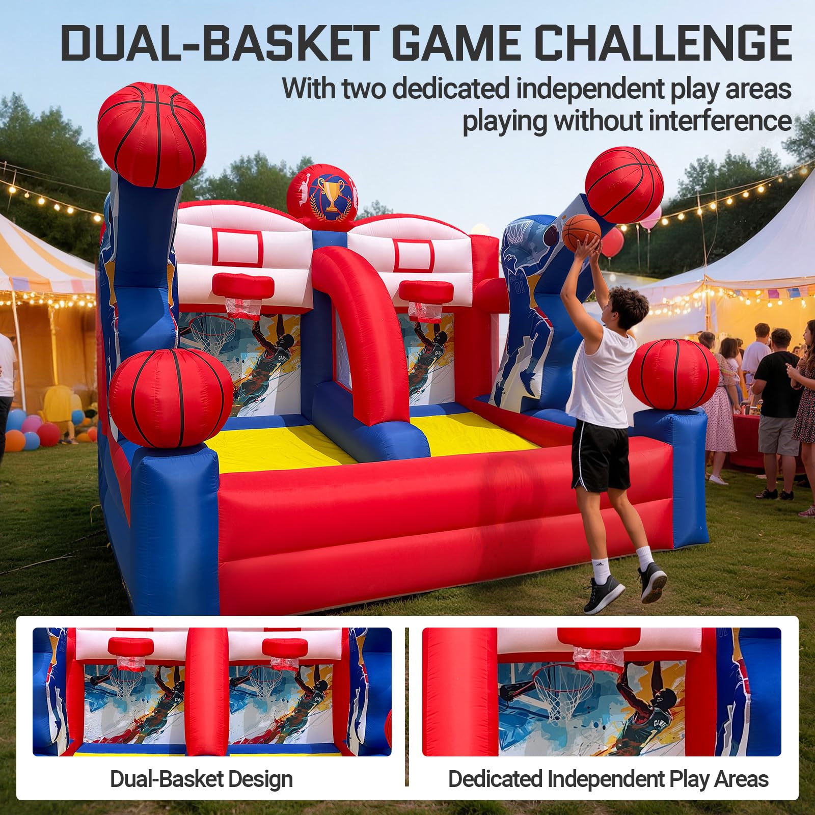 Inflatable Basketball Hoop Shot Game Dual Lane 13x10Ft for Sports Events - Athlete Theme