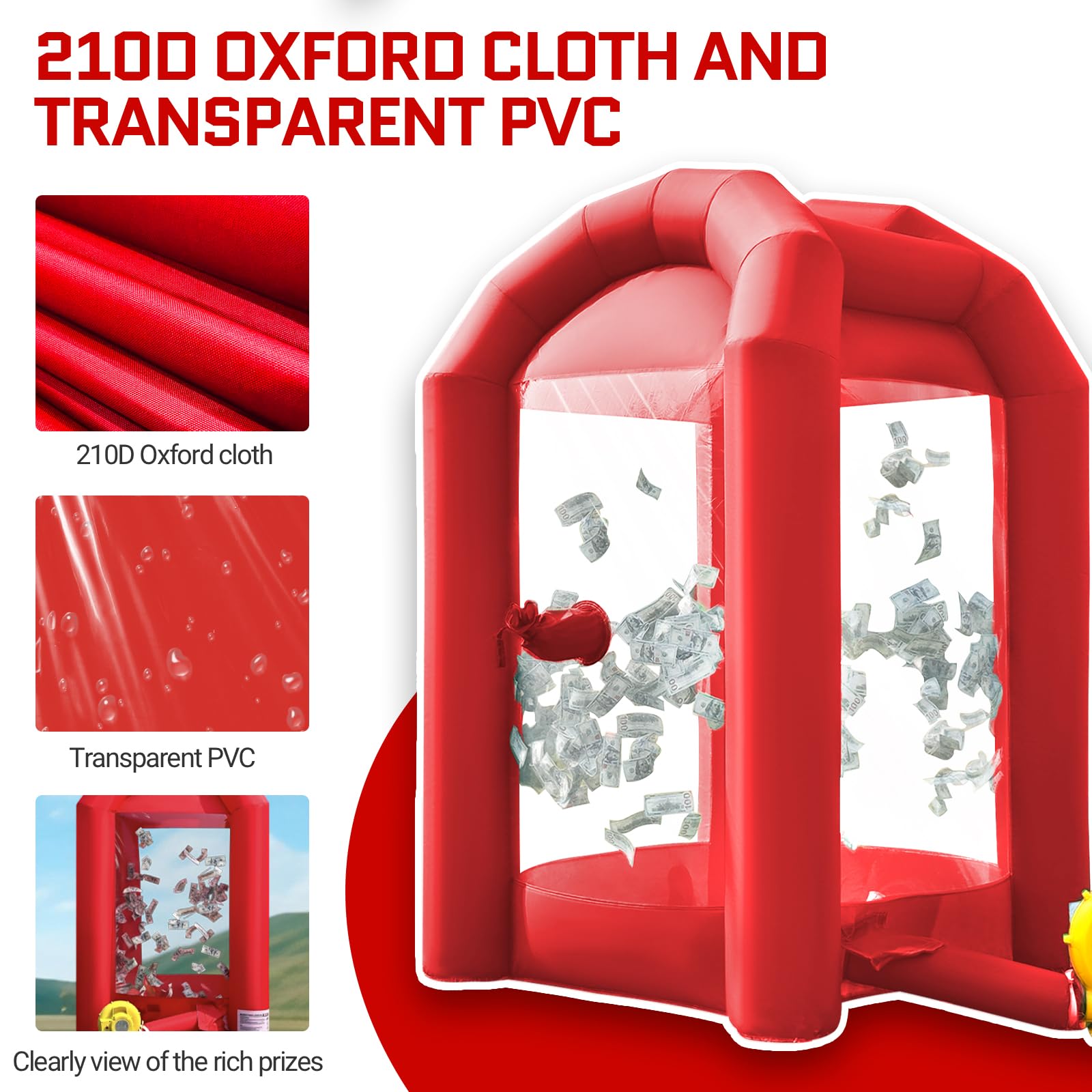 Inflatable Cash Cube Booth 5.2x5.2x8.2FT – Money Grab Machine with Blowers for Parties, Promotions & Events