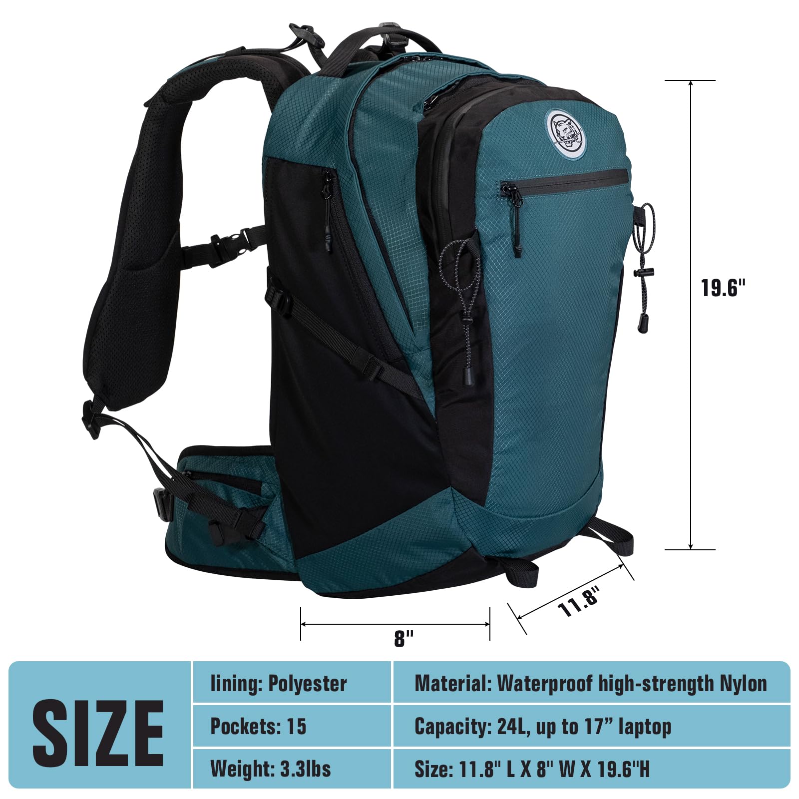 24L Travel Backpack with 17 Inch Laptop Sleeve Waterproof Daypack