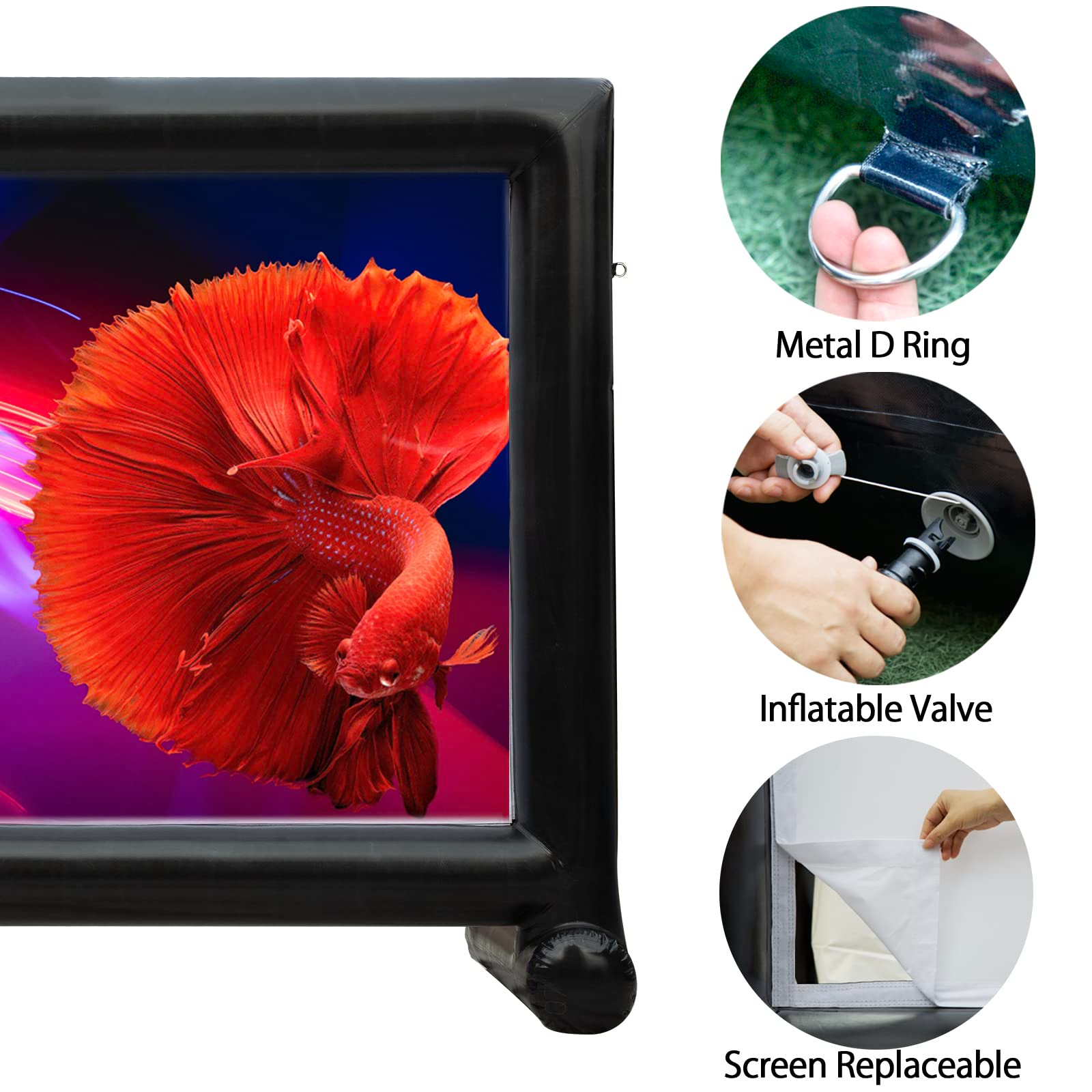 OZIS Upgrade Airtight Movie Screen 14Ft Outdoor Inflatable Movie Screen No Need Power Supply Continuous - Supports Front and Rear Projection