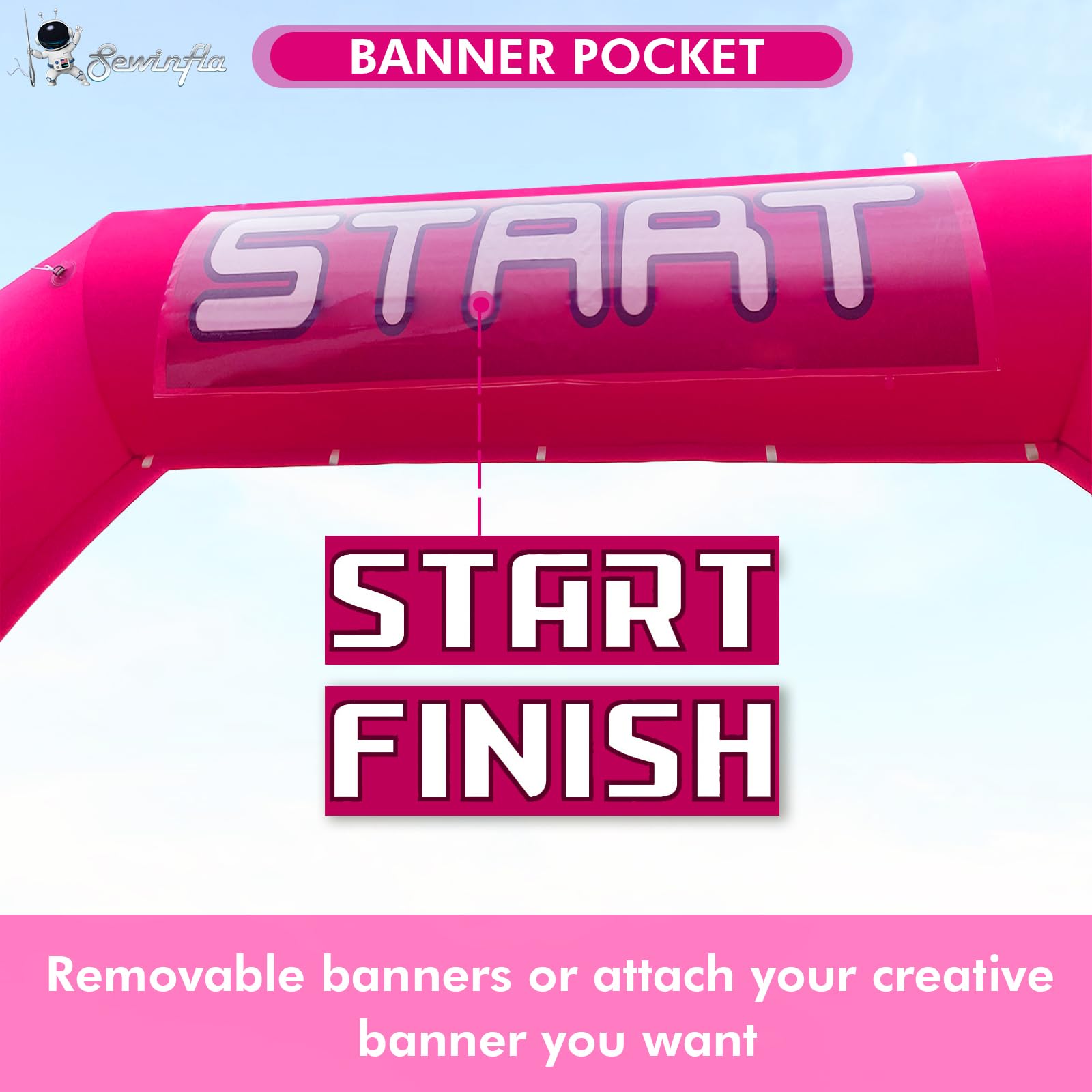 Sewinfla 20ft Inflatable Start Finish Line Arch Pink with External 250W Blower, Outdoor Inflatable Archway for Party Race Advertising Commerce