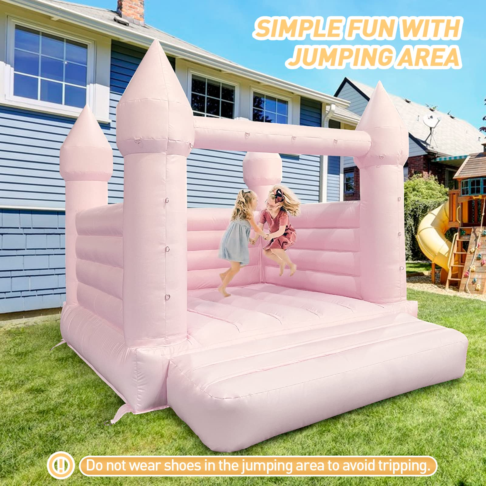 WARSUN Pink Bounce House 13x10x10FT / 4x3x3m with Blower 100% PVC Inflatable Bouncy House Castle with Large Jumping Area & D-Rings Decorate, Bounce House Castle for Wedding Birthday Party Photography Business