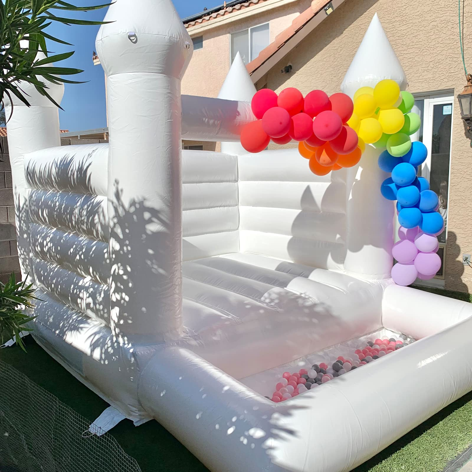 WARSUN White Bounce House 10x8x8FT / 3x2.4x2.4m with Ball Pit & Air Blower Commercial Grade All PVC Bouncy House Castle for Kids Birthday Baby Shower Business Photography