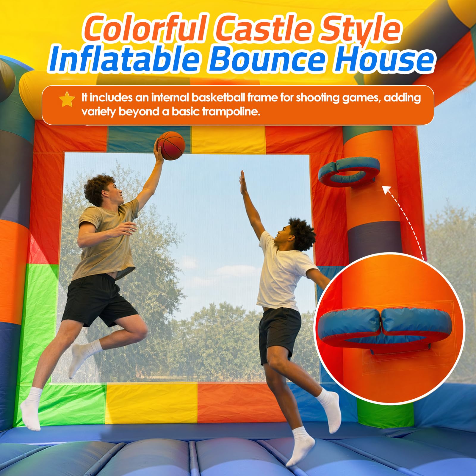 Inflatable Bounce House 13x12.5Ft with Basketball Hoop – Commercial PVC Bouncy Castle for Parties & Events