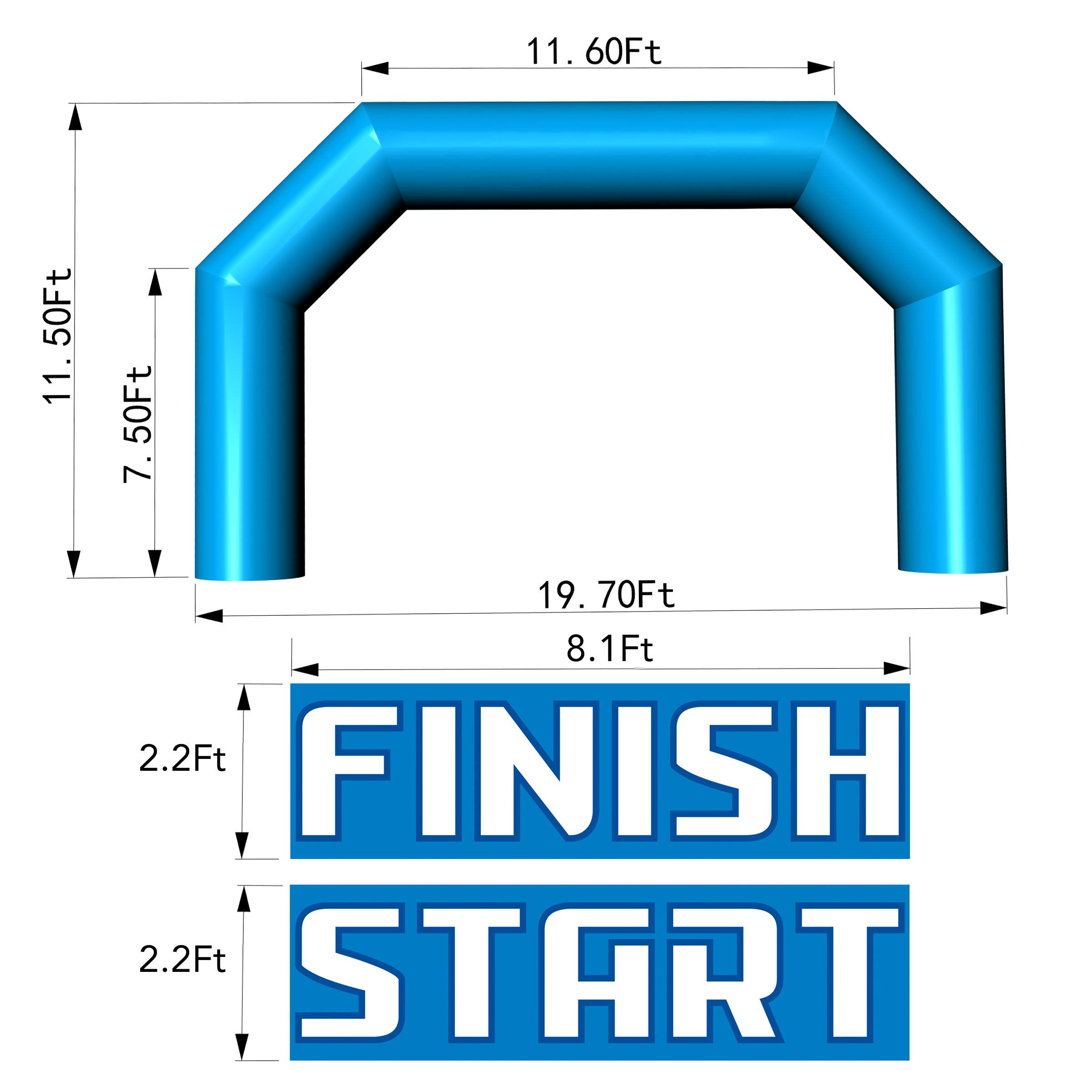 Sewinfla 20ft Inflatable Arch with Start Finish Line Racing Arch Banners & Blower Outdoor Inflatable Archway for Advertising Commerce Party Sport Race