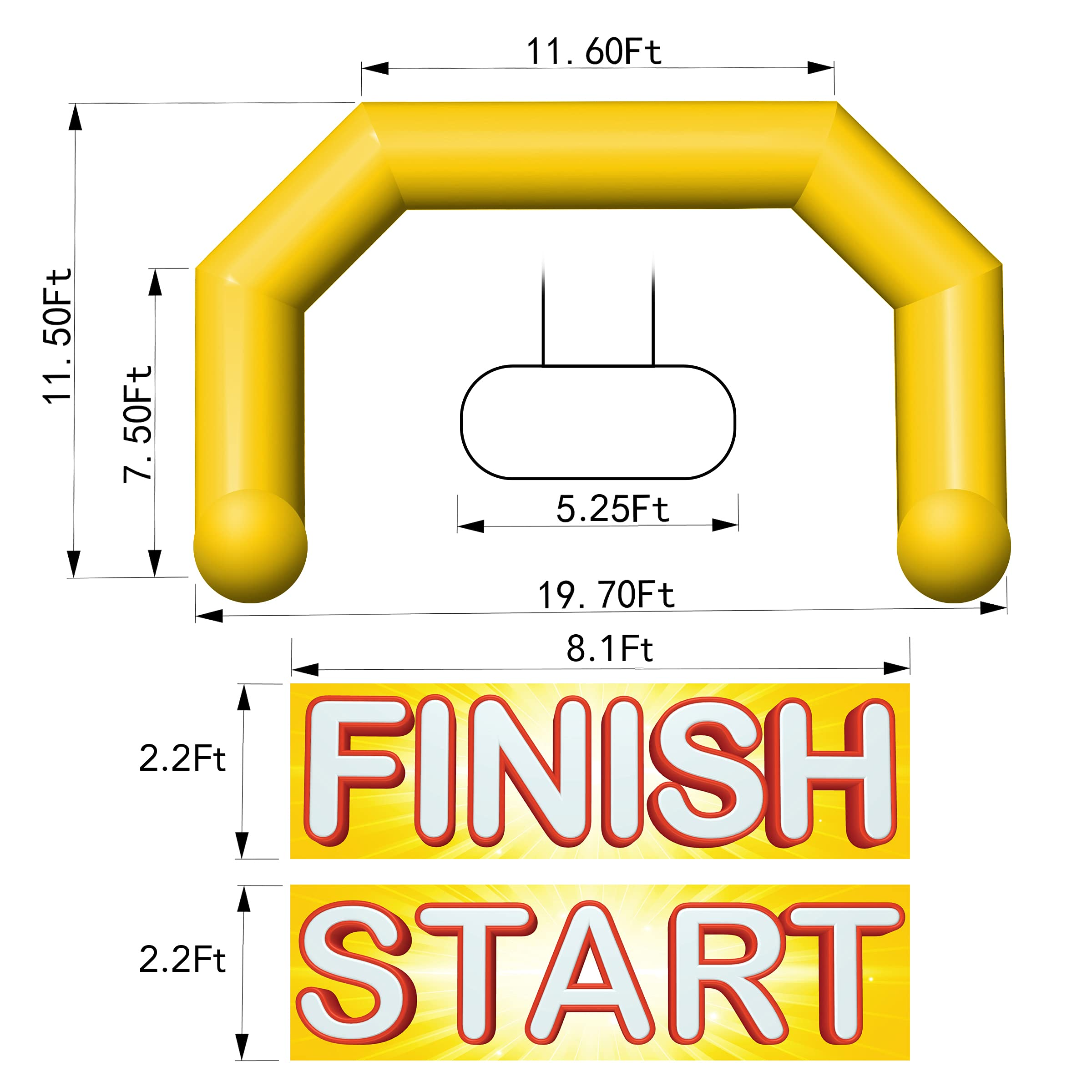 Sewinfla 20ft Inflatable Arch with Start Finish Line Banners and 240W Blower, Hexagon Inflatable Archway for Run Race Marathon Outdoor Advertising Commerce