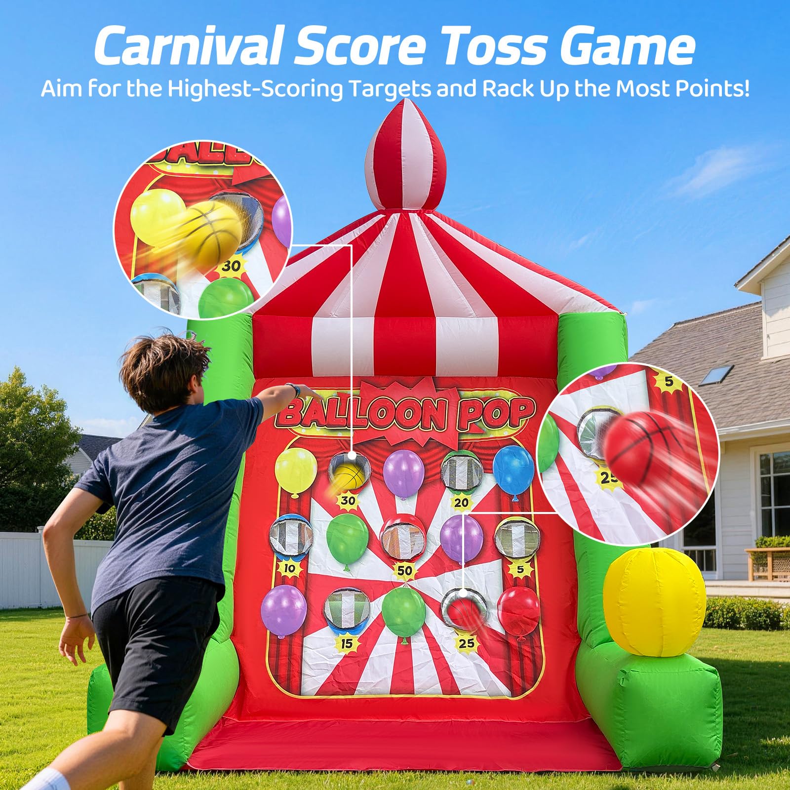 Inflatable Target Toss Game 6.6x6x9Ft with 8 Balls, Throwing Scoring Carnival Games for Events