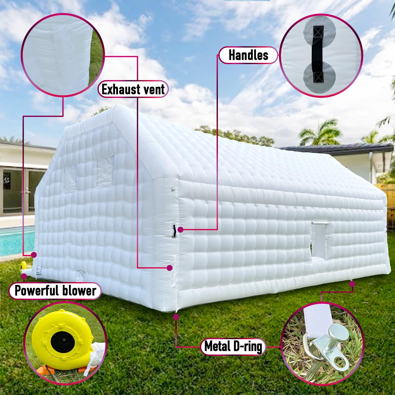 Outdoor 30 x 20 x 13ft Large White Inflatable Night Club Disco Cube Gazebo Event House Portable Inflatable Party Tent for Parties, Shows, Events, and Commercial Use