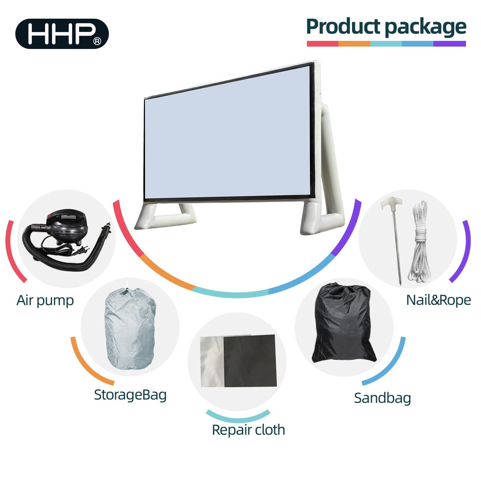 HHP 17Ft Airtight Projector Movie Screen Made of PVC, Waterproof Inflatable Movie Screen No Blower No Noise - Support Front Rear Projection - for Indoor, Outdoor, Pool, Garden and Backyard Parties