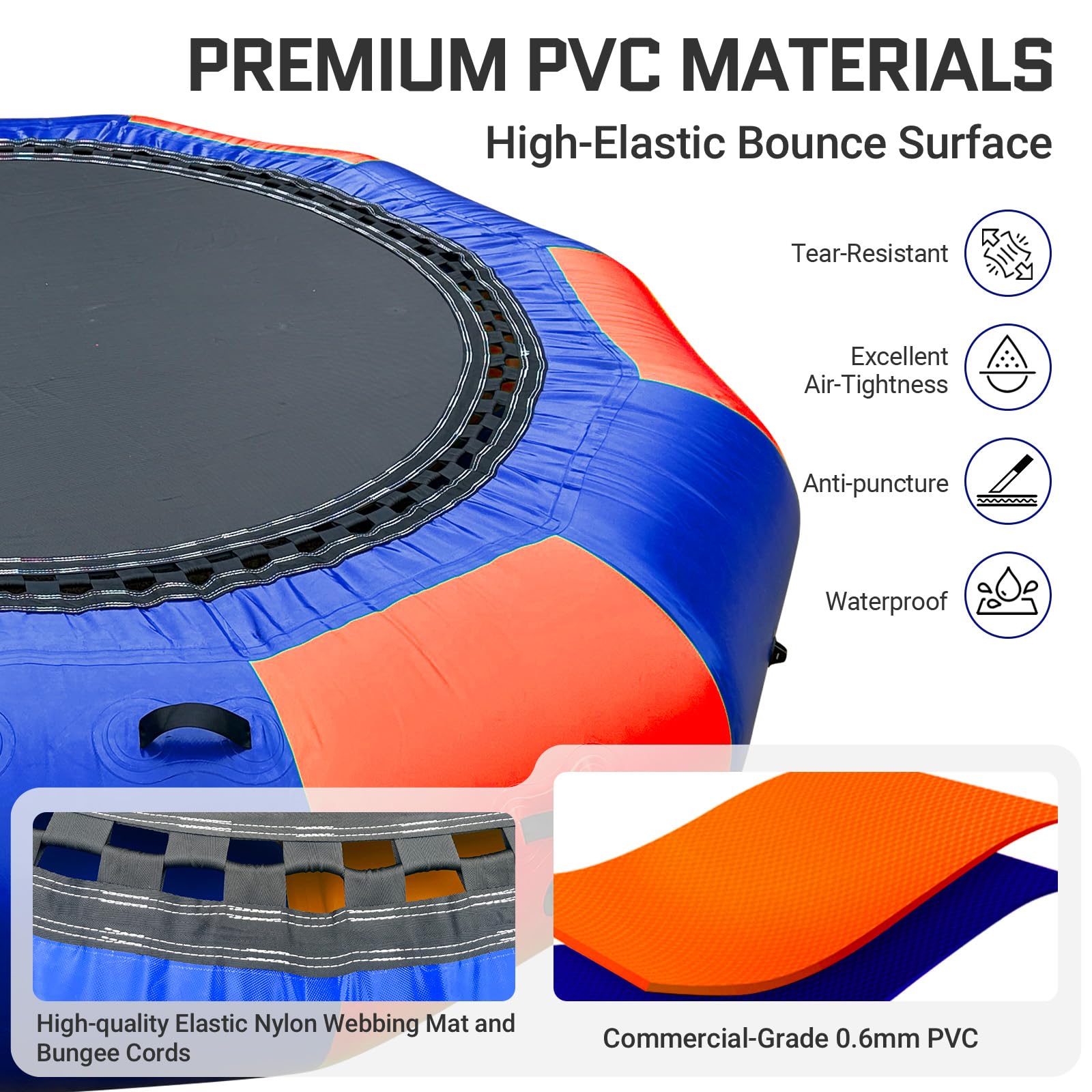 Inflatable Water Trampoline 10Ft Recreational Water Bouncer with Rope Ladder for Lake, Pools
