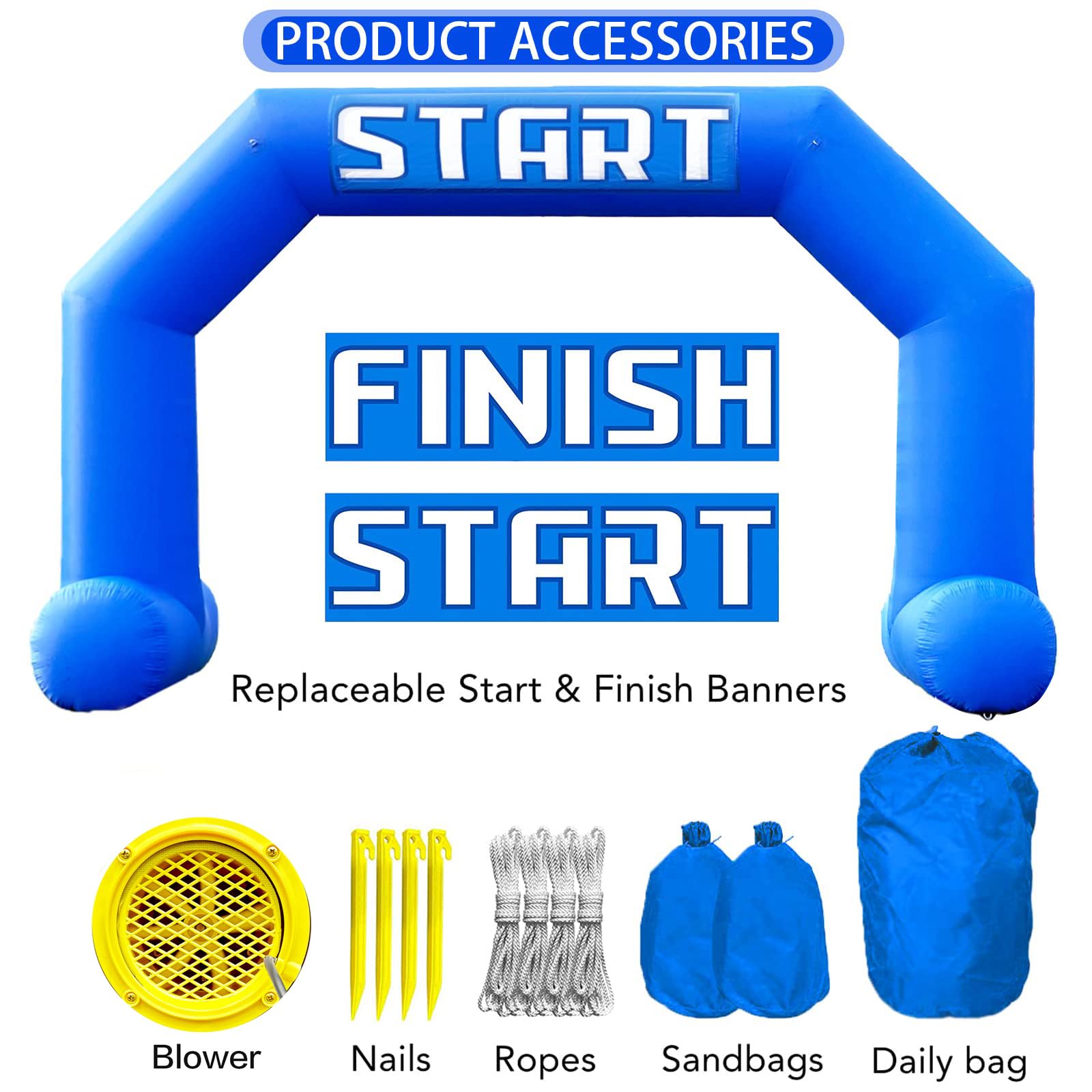 20Ft Inflatable Arch with Start Finish Banner and T-Shaped Base for Races and Events
