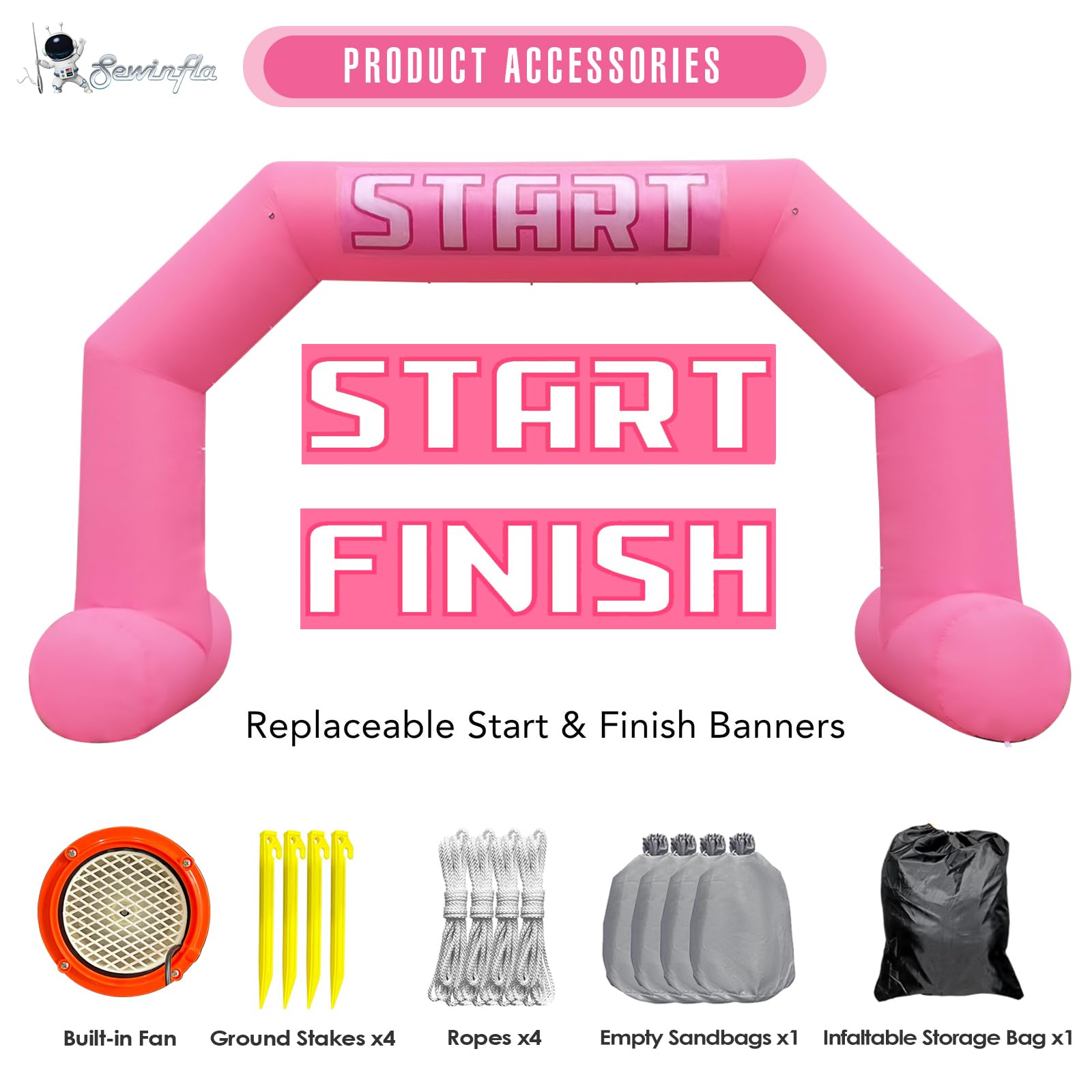 20Ft Inflatable Arch with Start Finish Banner and T-Shaped Base for Races and Events