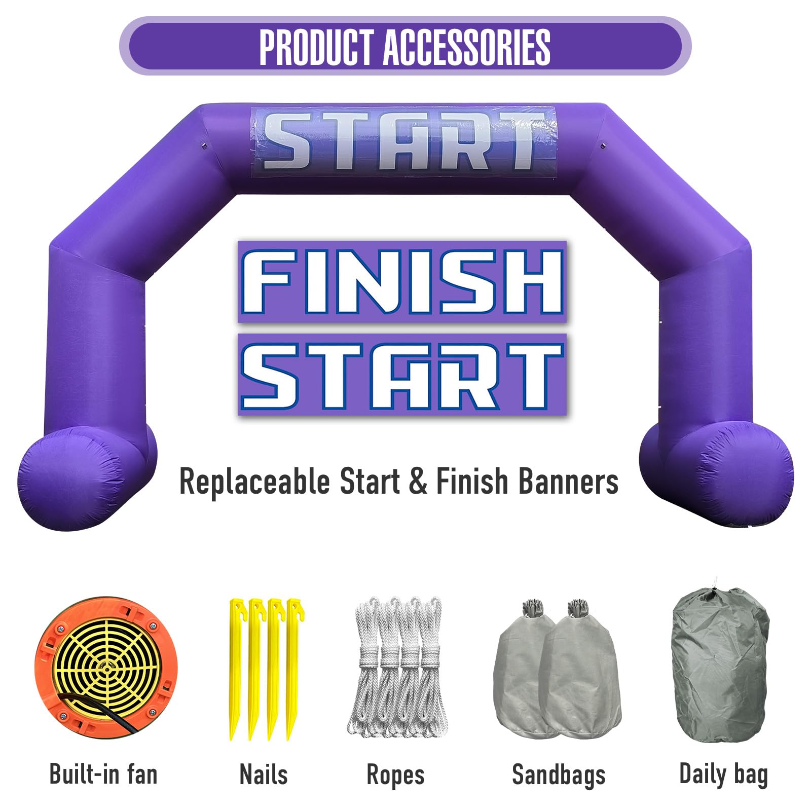 20Ft Inflatable Arch with Start Finish Banner and T-Shaped Base for Races and Events