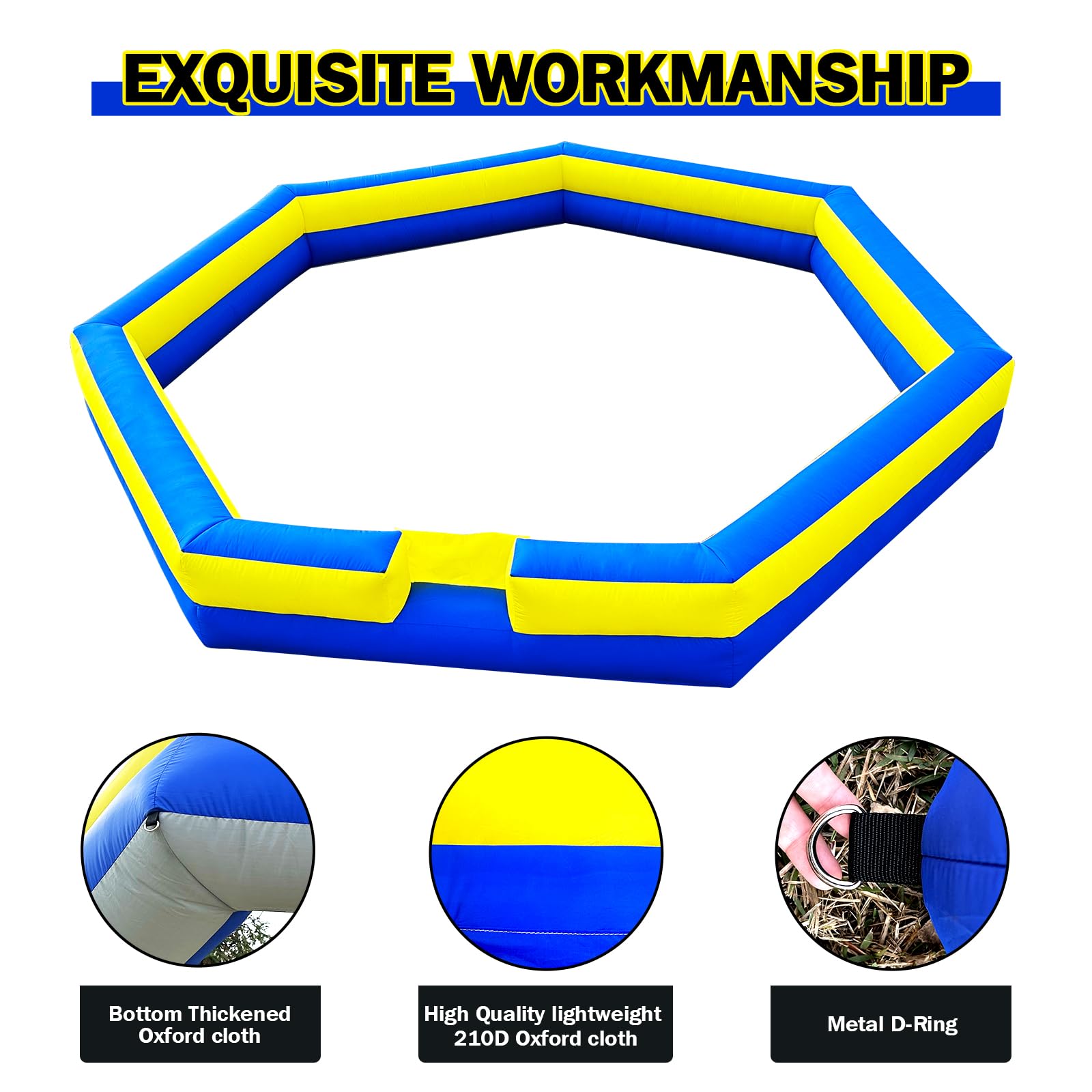 WARSUN 20ft Blue & Yellow Portable Gaga Ball Pit With Built-In Blower 150w Inflatable Gaga Ball Court For Indoor Outdoor School Family Activities Inflatable Sport Games