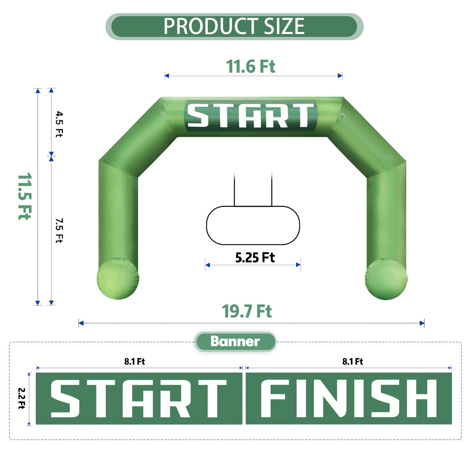 20Ft Inflatable Arch with Start Finish Banner and T-Shaped Base for Races and Events