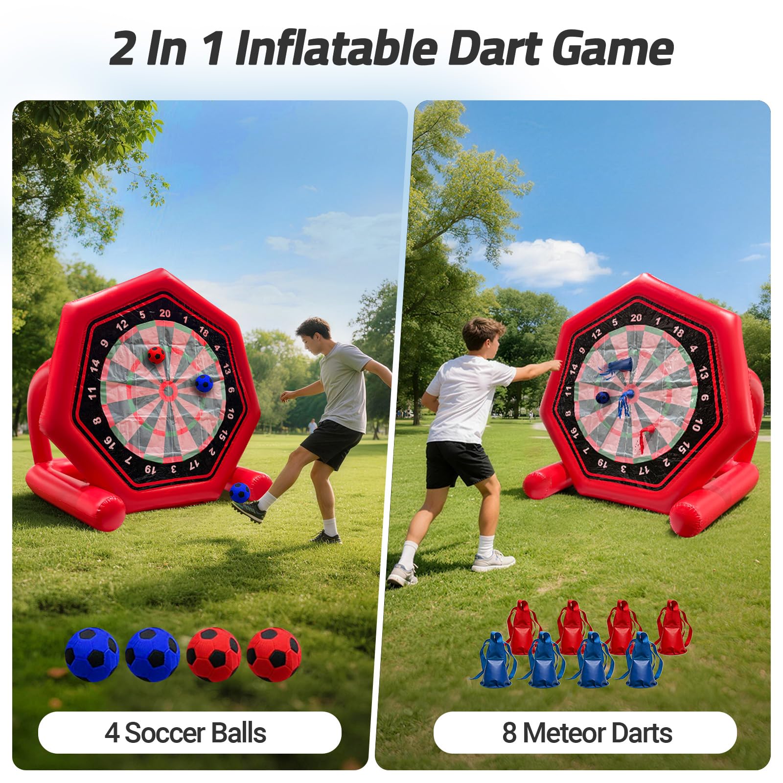 2-in-1 Inflatable Soccer Dart Board Game, 7FT Heavy-Duty PVC Soccer Dart Target for Outdoor Fun