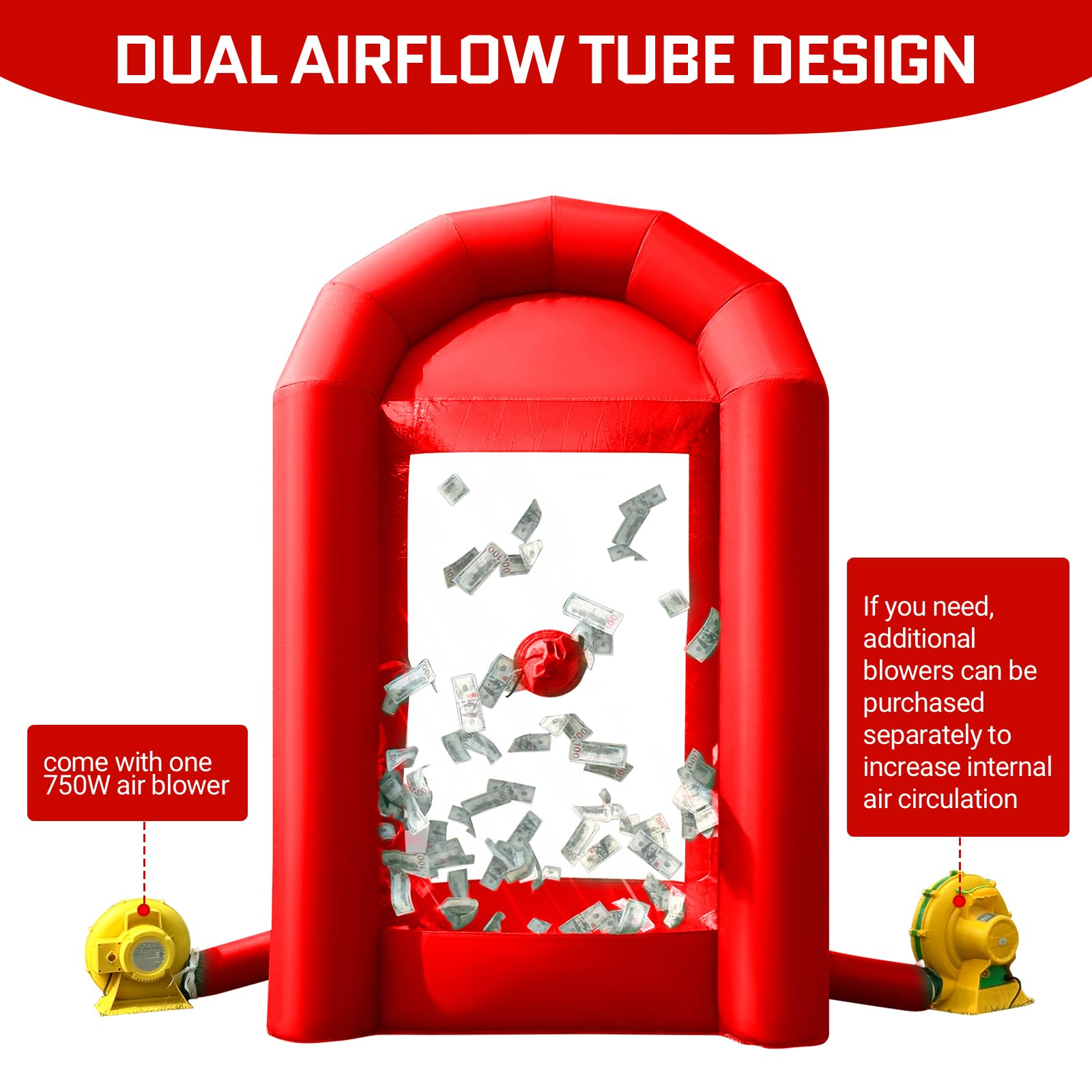 Inflatable Cash Cube Booth 5.2x5.2x8.2FT – Money Grab Machine with Blowers for Parties, Promotions & Events