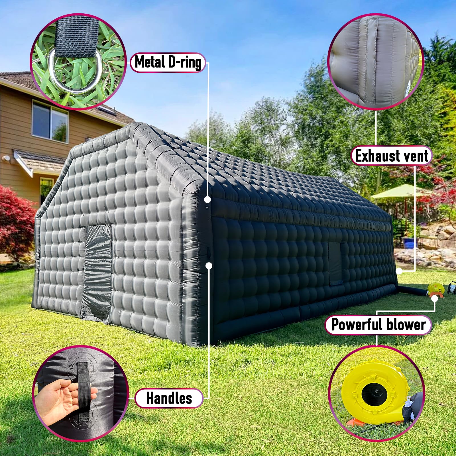 Outdoor Large 30 x 20 x 13 ft Black Inflatable Night Club  Disco Cube Gazebo Event House Portable Inflatable Party Tent for Parties, Shows, Events, and Commercial Use