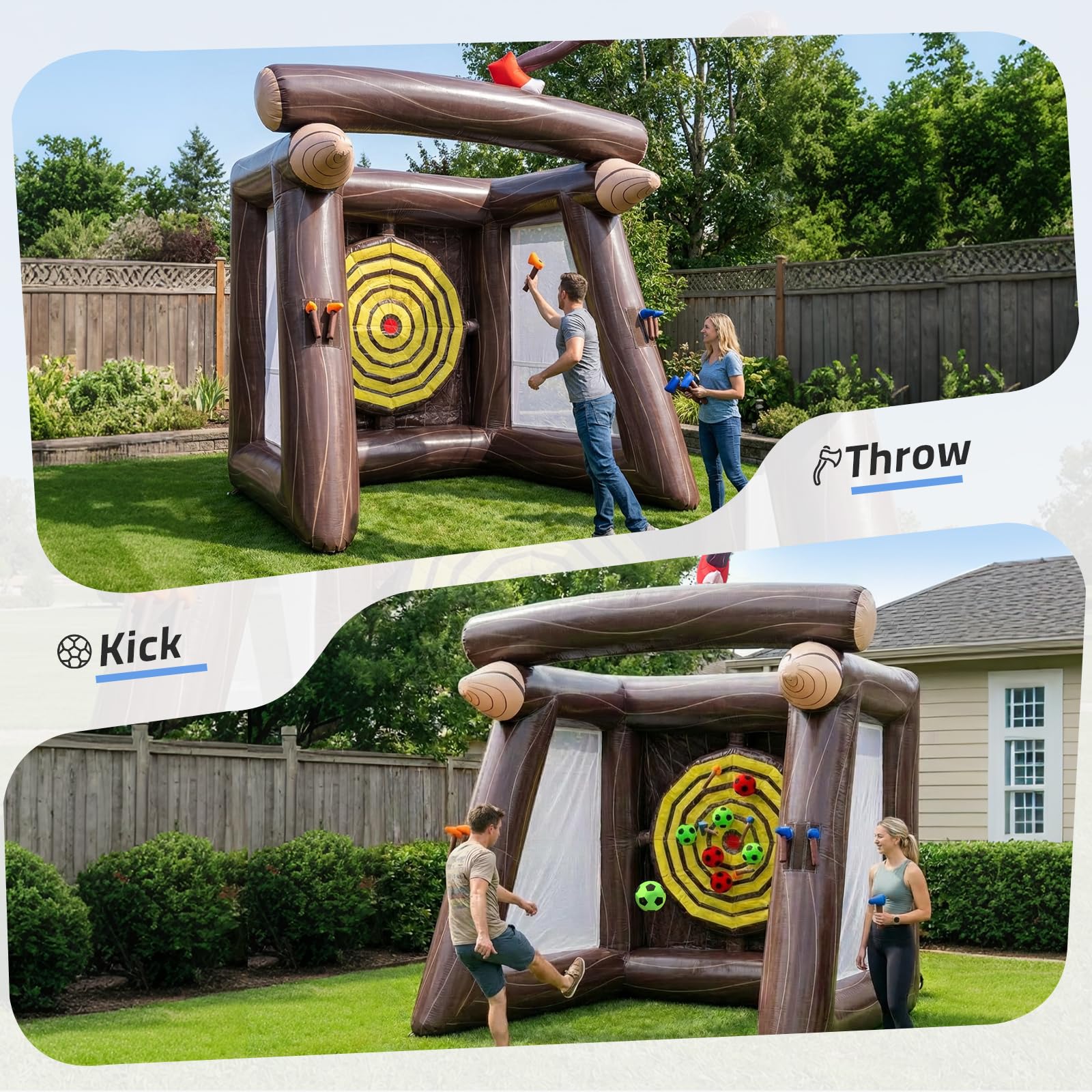 PVC Inflatable Axe Throwing Target Dart Board 12x10x14.5Ft Ball Toss Game with 8 Axes + 6 Balls