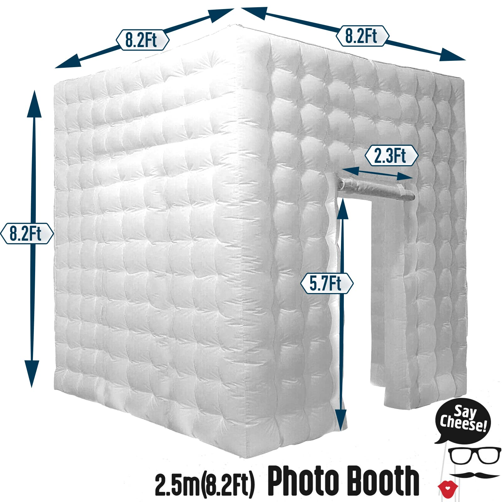 Inflatable Photo Booth Enclosure 8.2ft with Blower 16 Colors Portable Photo Booth Studio Tent 1 Doors Great for Wedding, Party, Events, Birthday, Bars White