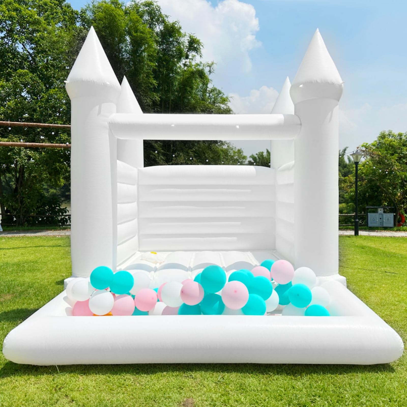 WARSUN Inflatable White Bounce House 12x10x10FT / 3.5x3x3m with Ball Pool&Blower All PVC Inflatable Jumper Bouncy Castle More Durable Bounce House Castle for Kids Birthday Wedding Party Business Photography