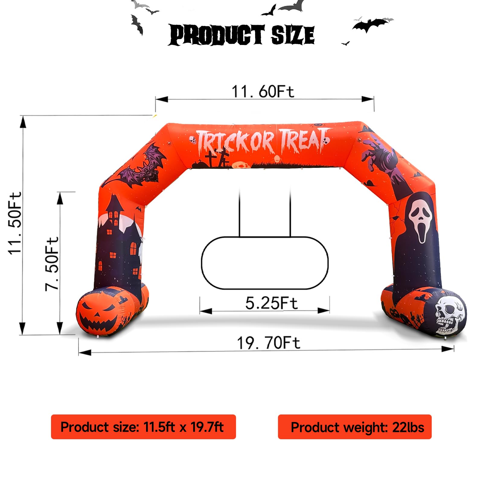 Halloween Orange 20Ft Inflatable Arch Decoration with 250W Blower, Halloween Inflatable Archway for Halloween Outdoor Decoration to Your Pumpkin Patch Entrance