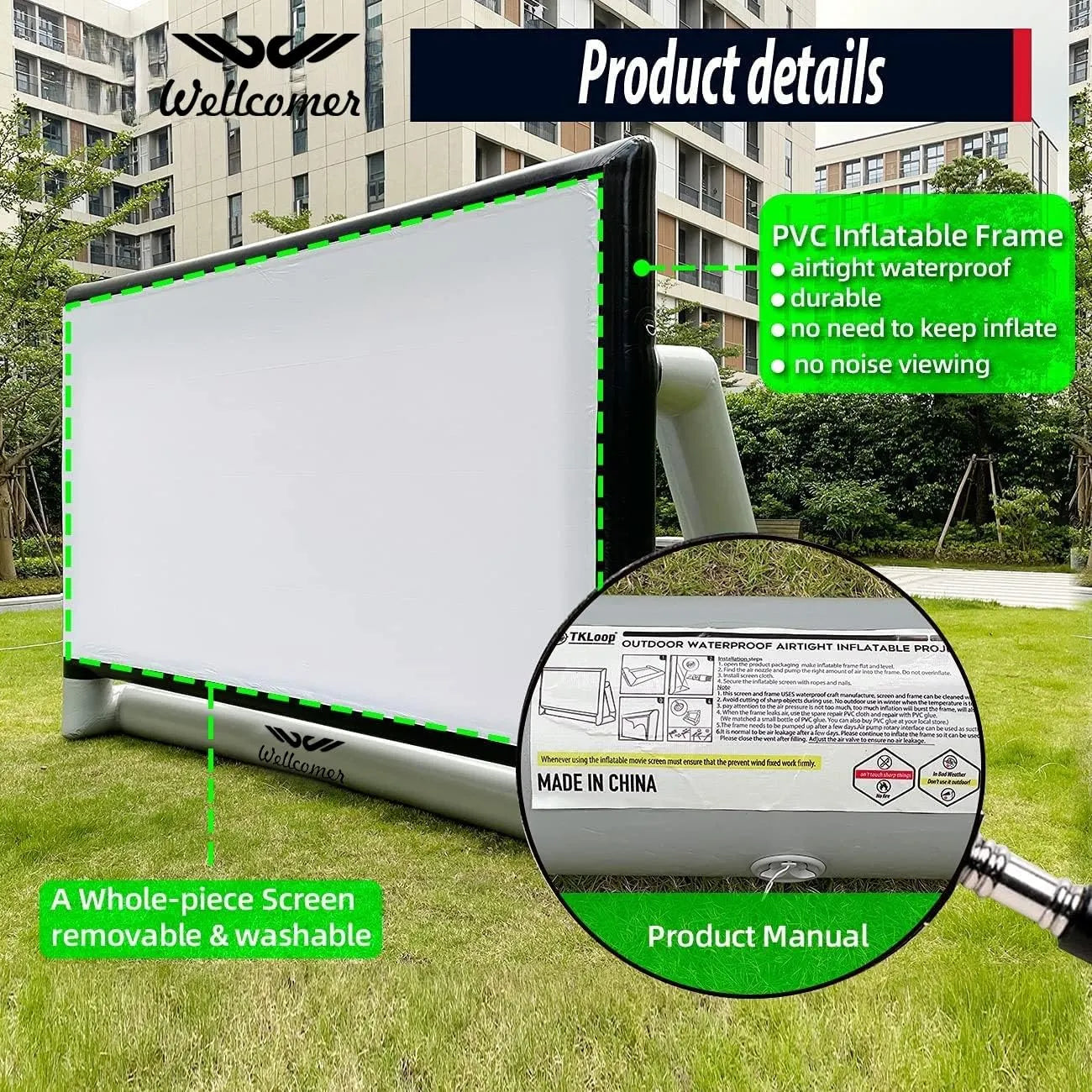 Upgraded Airtight Inflatable Movie Projector Screen 13Ft - No Need to Keep Inflating - Supports Front and Rear Projection